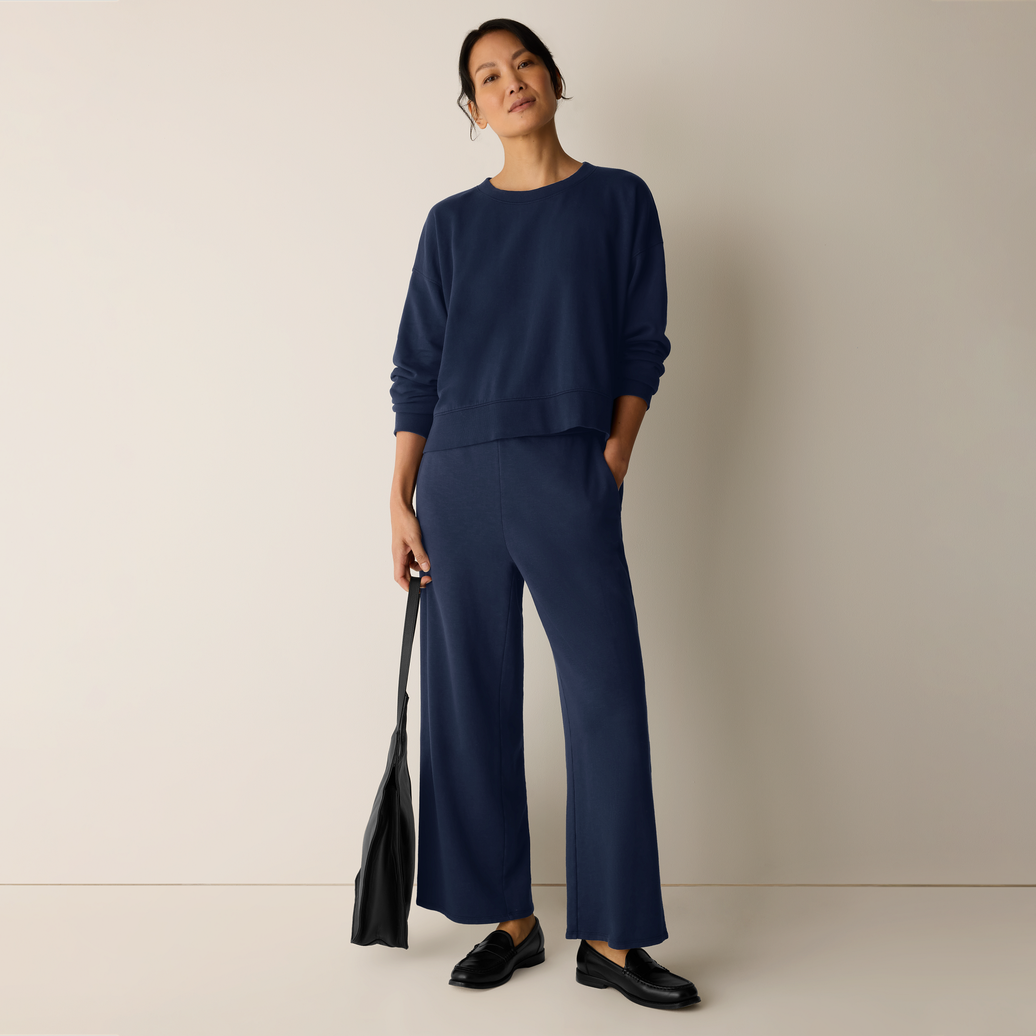 Garment-Dyed Organic Cotton Terry Wide-Leg Pant