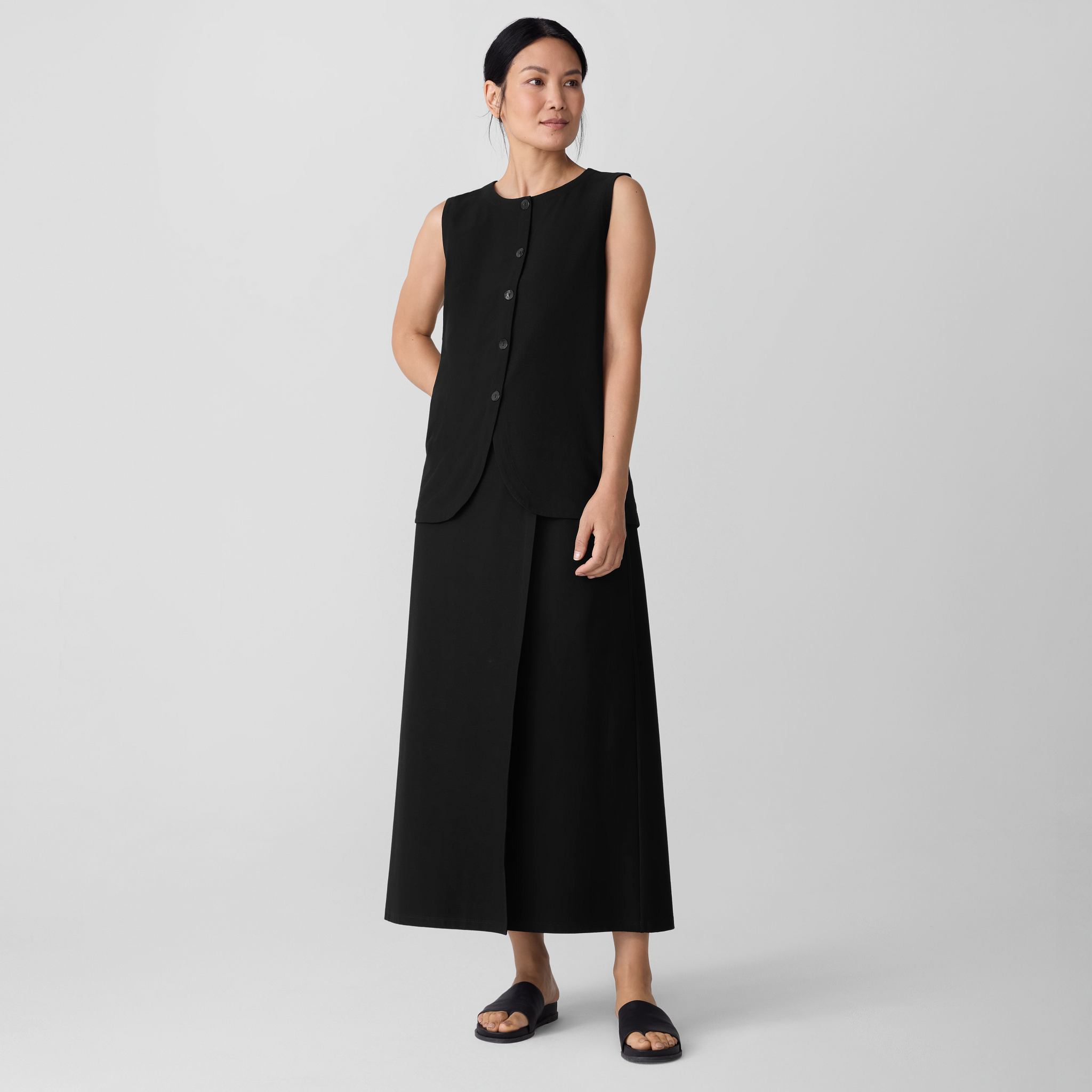 Washable Stretch Crepe Wrap Skirt