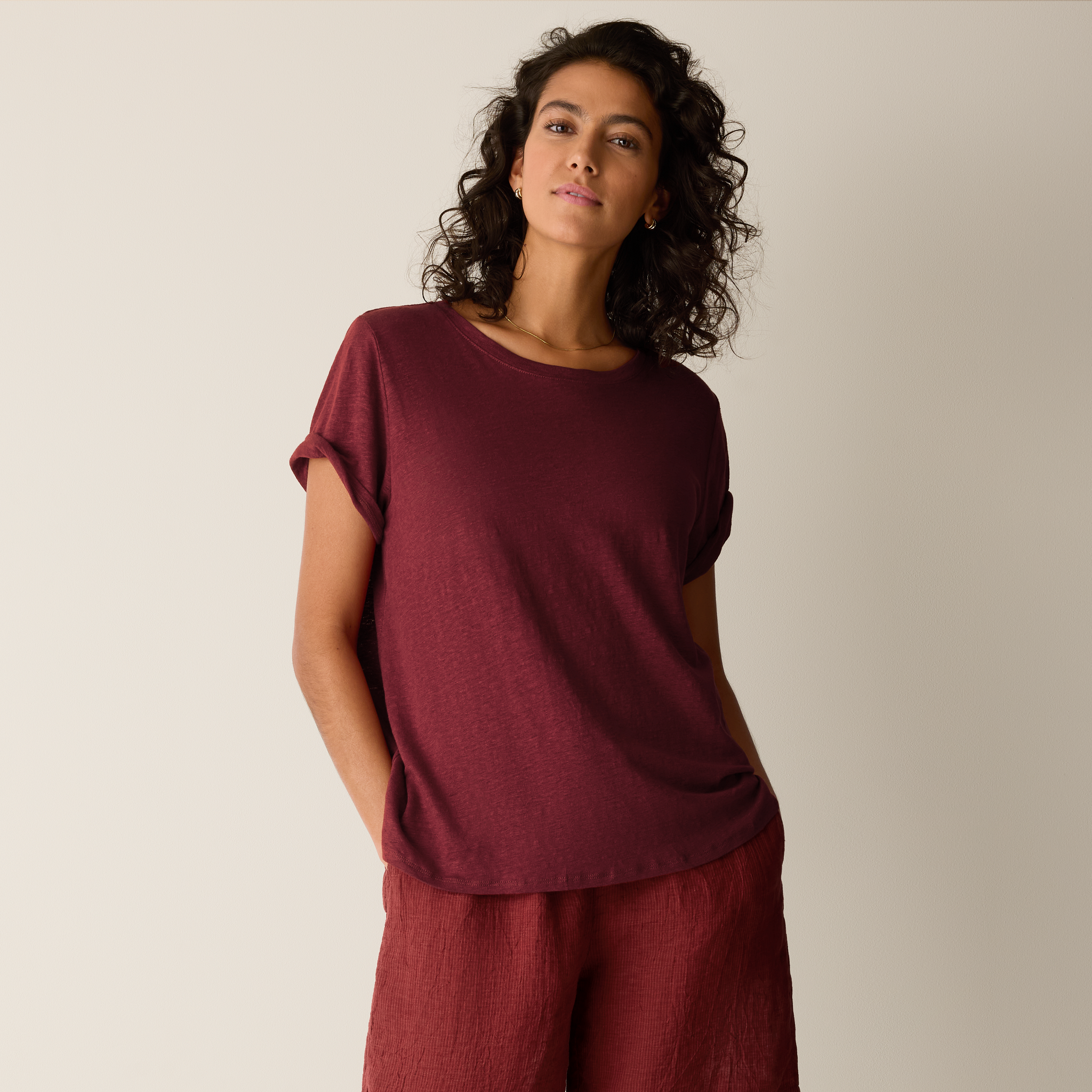 Organic Linen Jersey Crew Neck Tee from EILEEN FISHER - $128