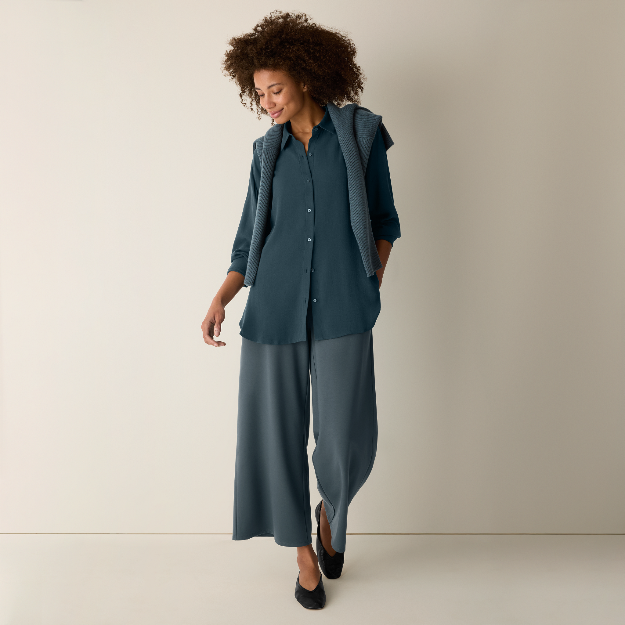 Silk Georgette Crepe Classic Collar Shirt