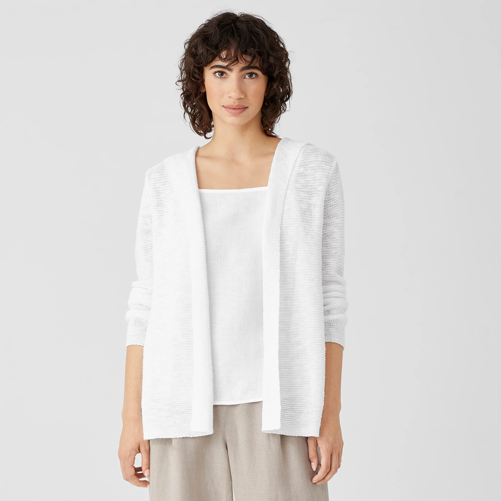 Organic Cotton Linen Slub Hooded Cardigan | EILEEN FISHER | Cardigans