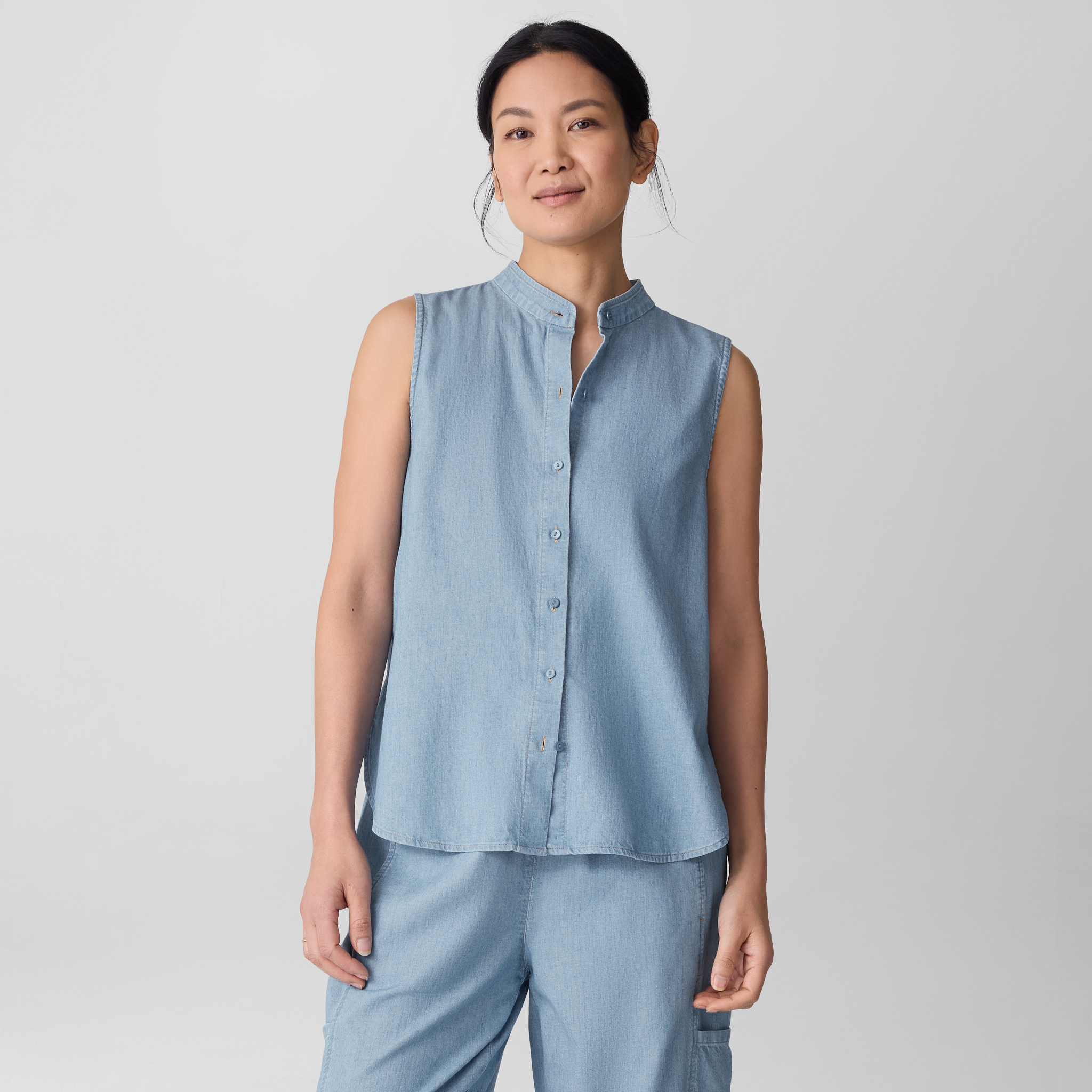 Airy Organic Cotton Twill Sleeveless Shirt