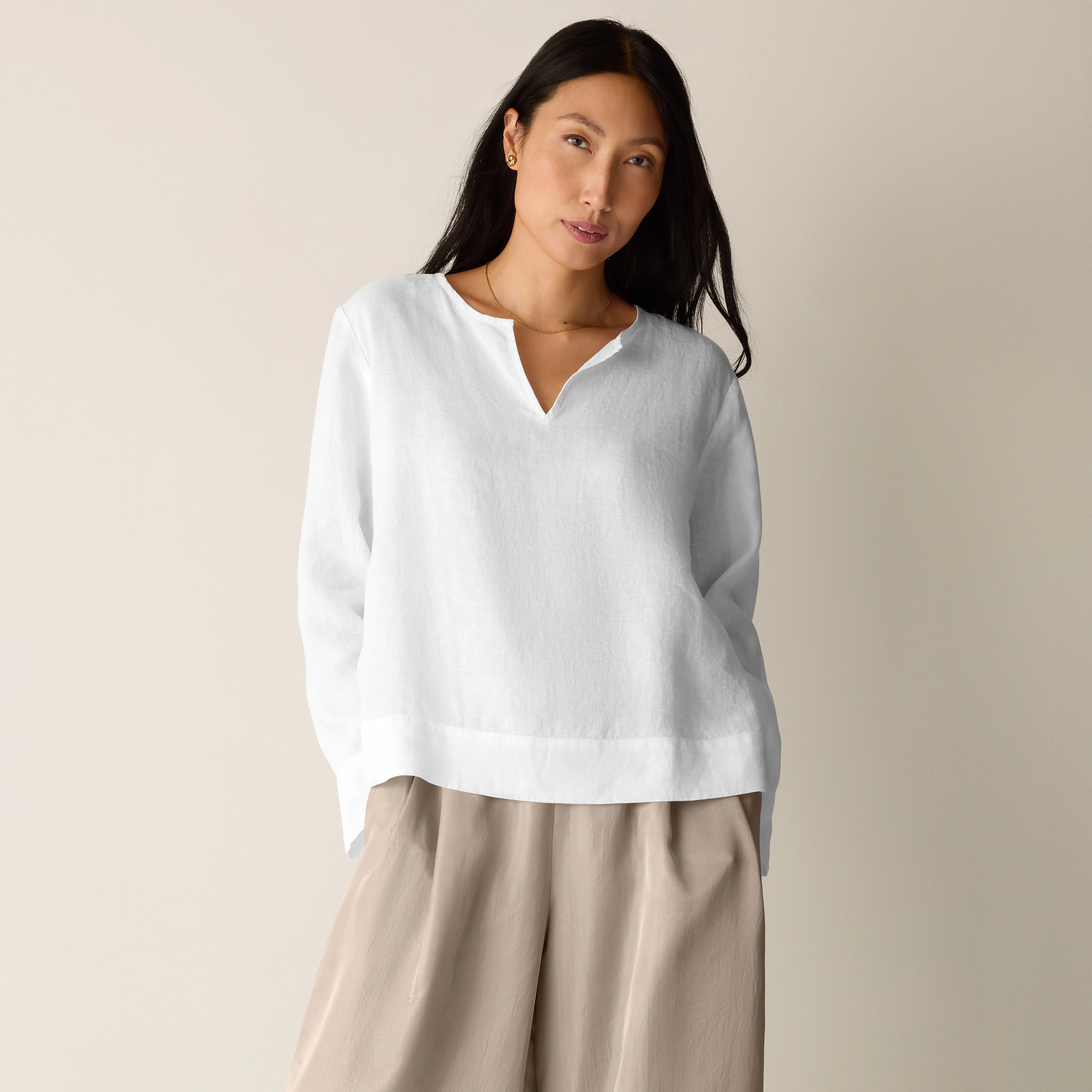 Organic Handkerchief Linen Split Neck Top