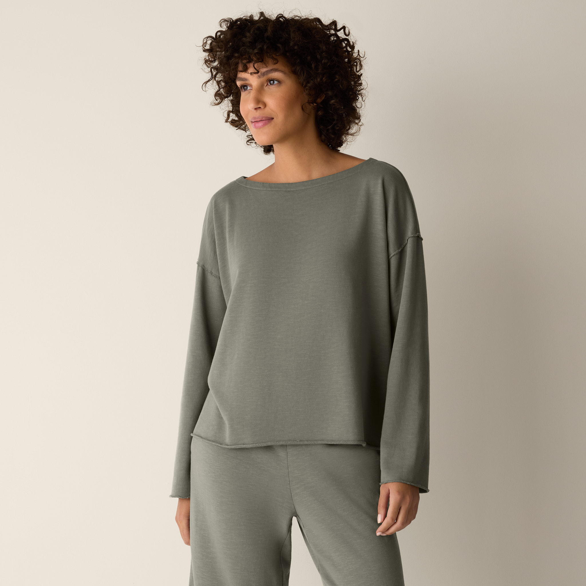 Garment-Dyed Organic Cotton Terry Bateau Neck Box-Top from EILEEN FISHER - $168