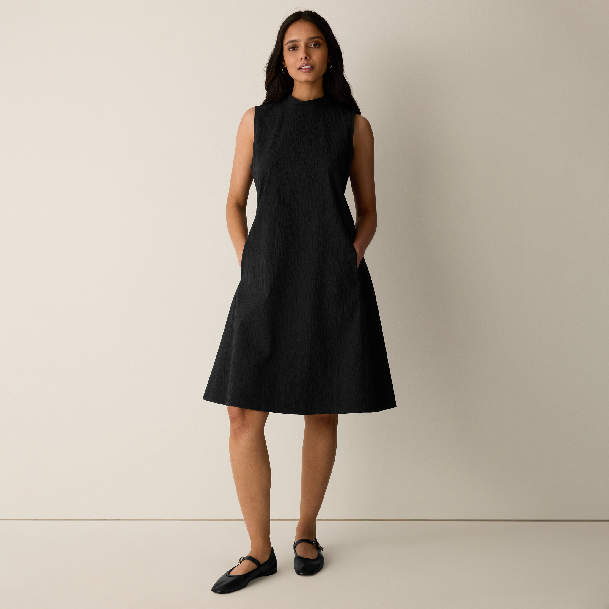 eileen fisher little black dress Women's Jewel Neck Knee Length Lantern Long sleeves. Eileen Fisher Ribbed Knit V-Neck