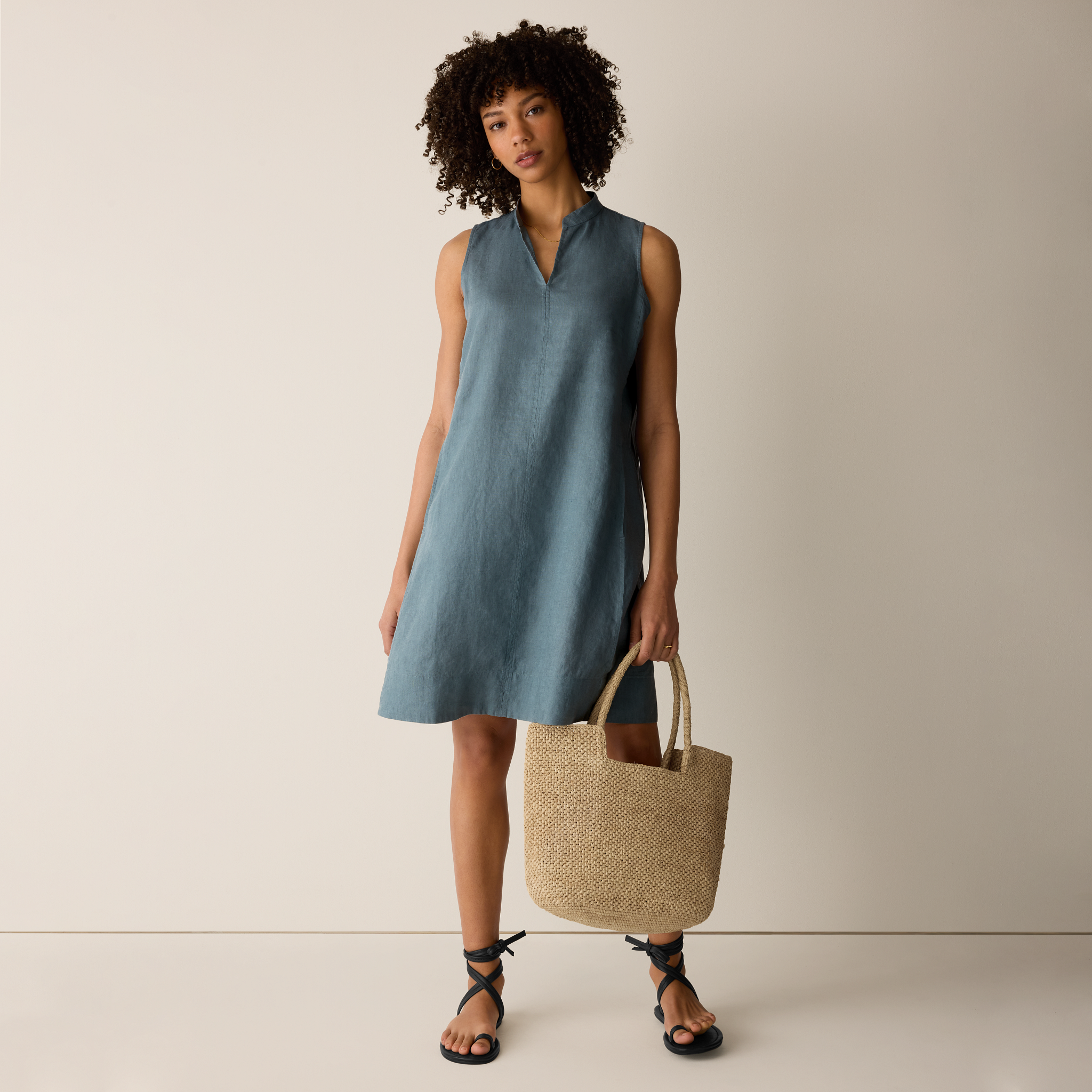 Organic Linen Split Neck Dress from EILEEN FISHER - $228