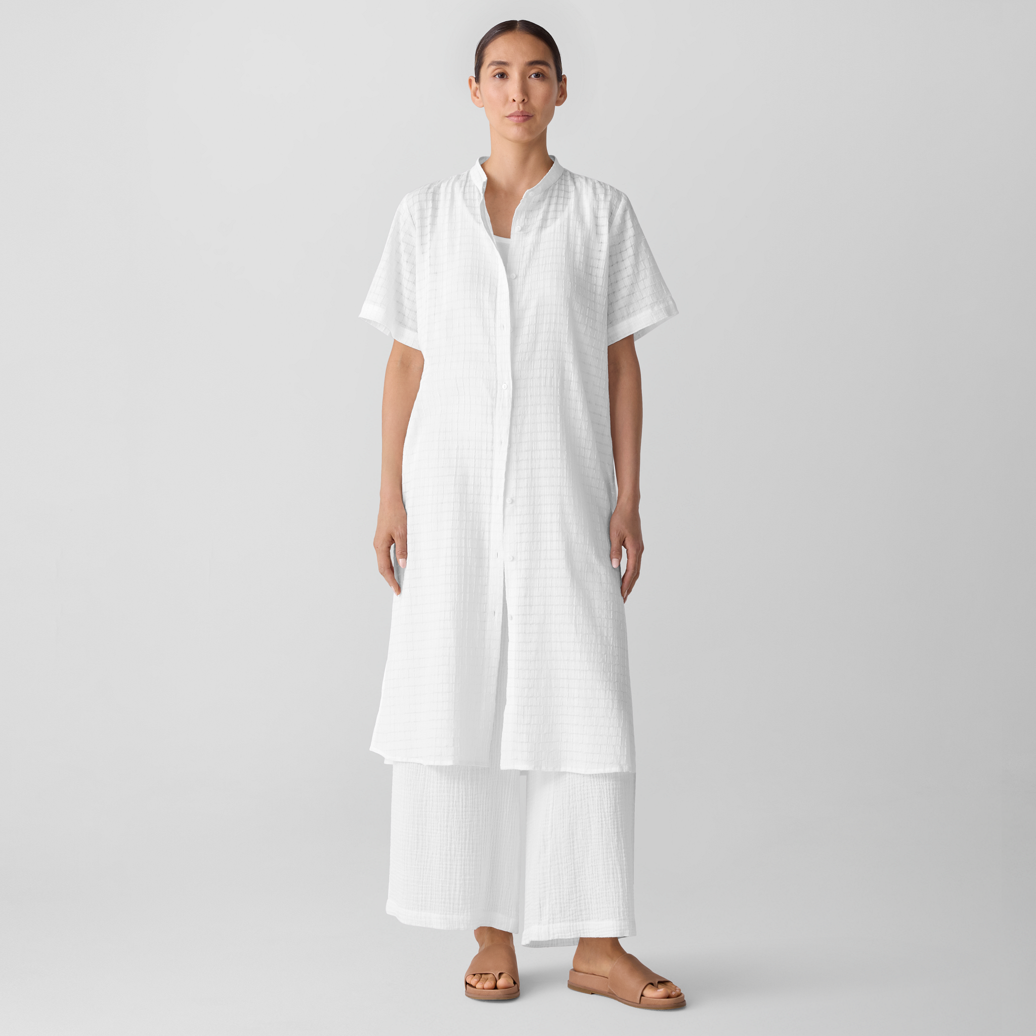 Organic Cotton Voile Box Band Collar Shirt