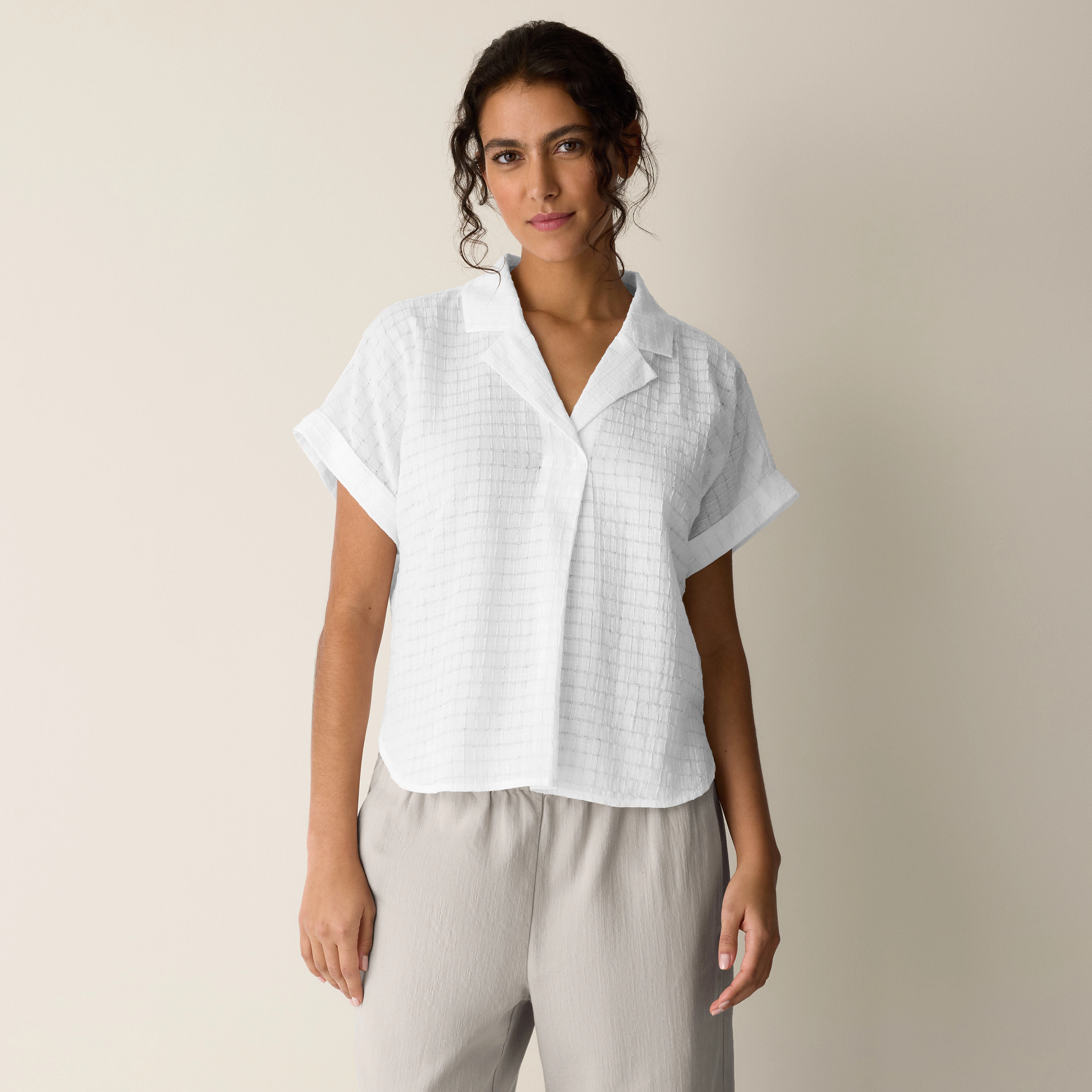 Organic Cotton Voile Box Notch Collar Shirt from EILEEN FISHER - $178