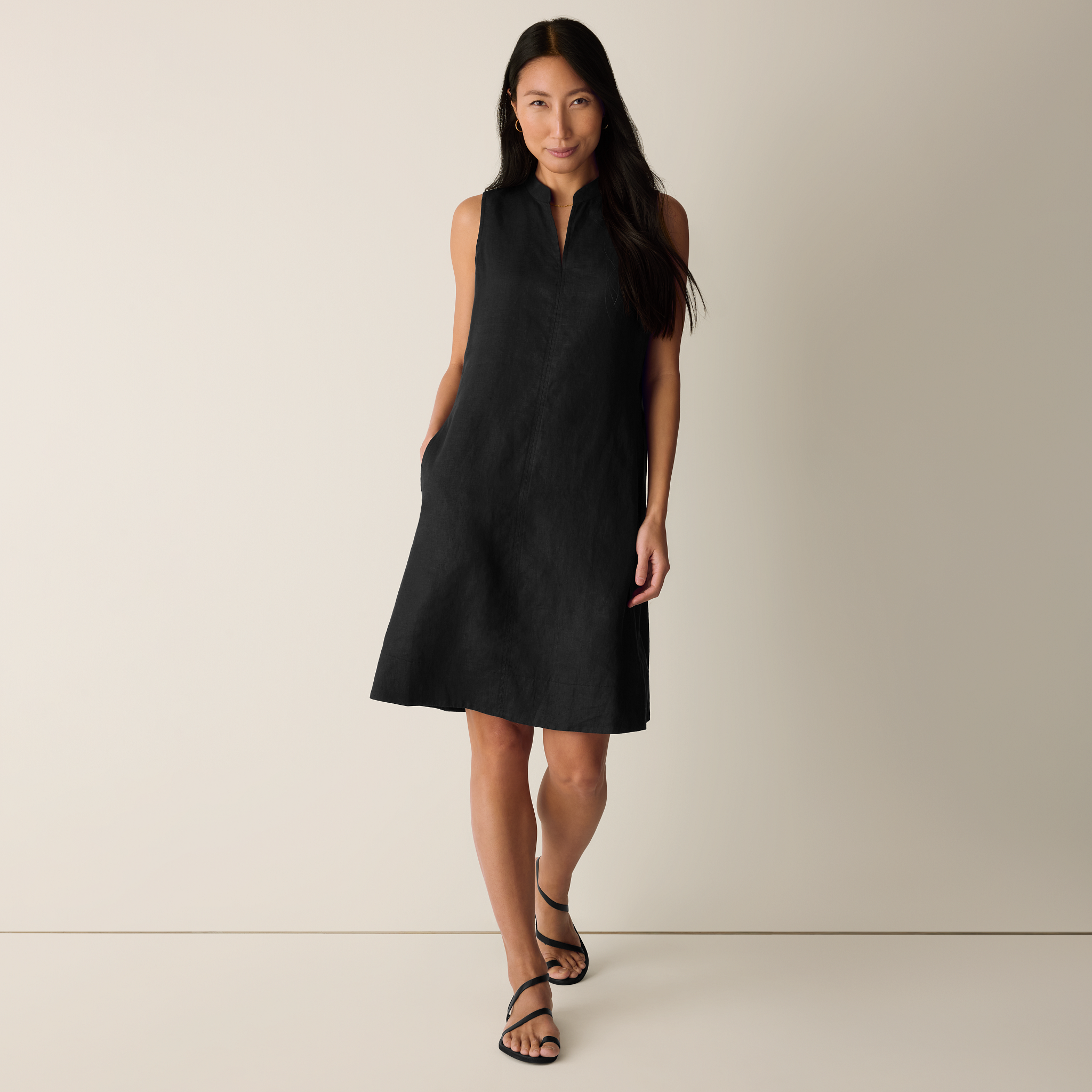 Organic Linen Split Neck Dress from EILEEN FISHER - $228