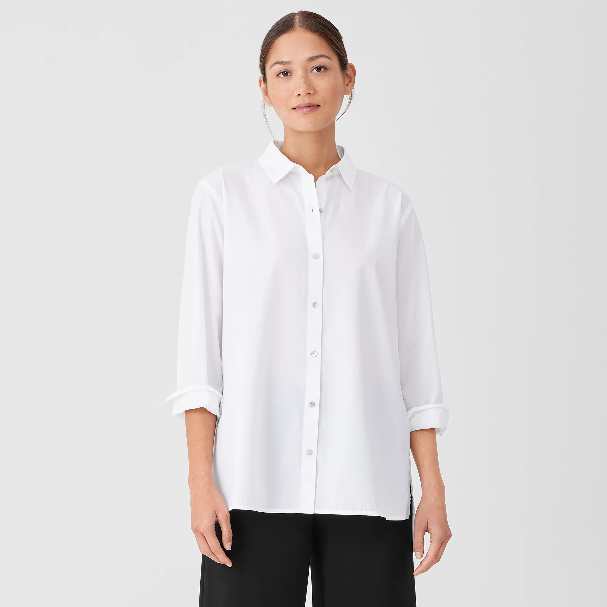Washed Organic Cotton Poplin Classic Collar Shirt from EILEEN FISHER - $103.20