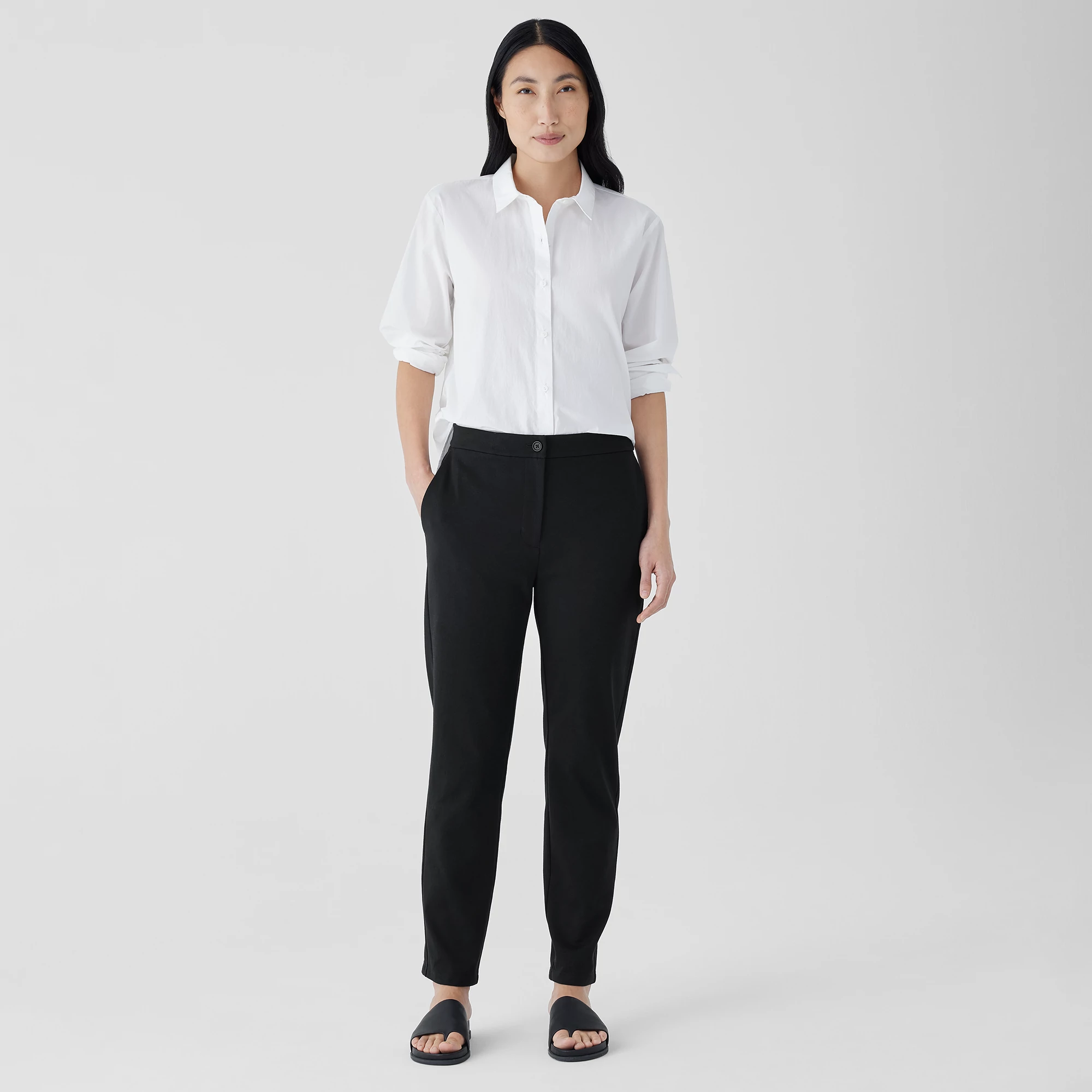 Cotton Blend Ponte High-Waisted Slim Pant