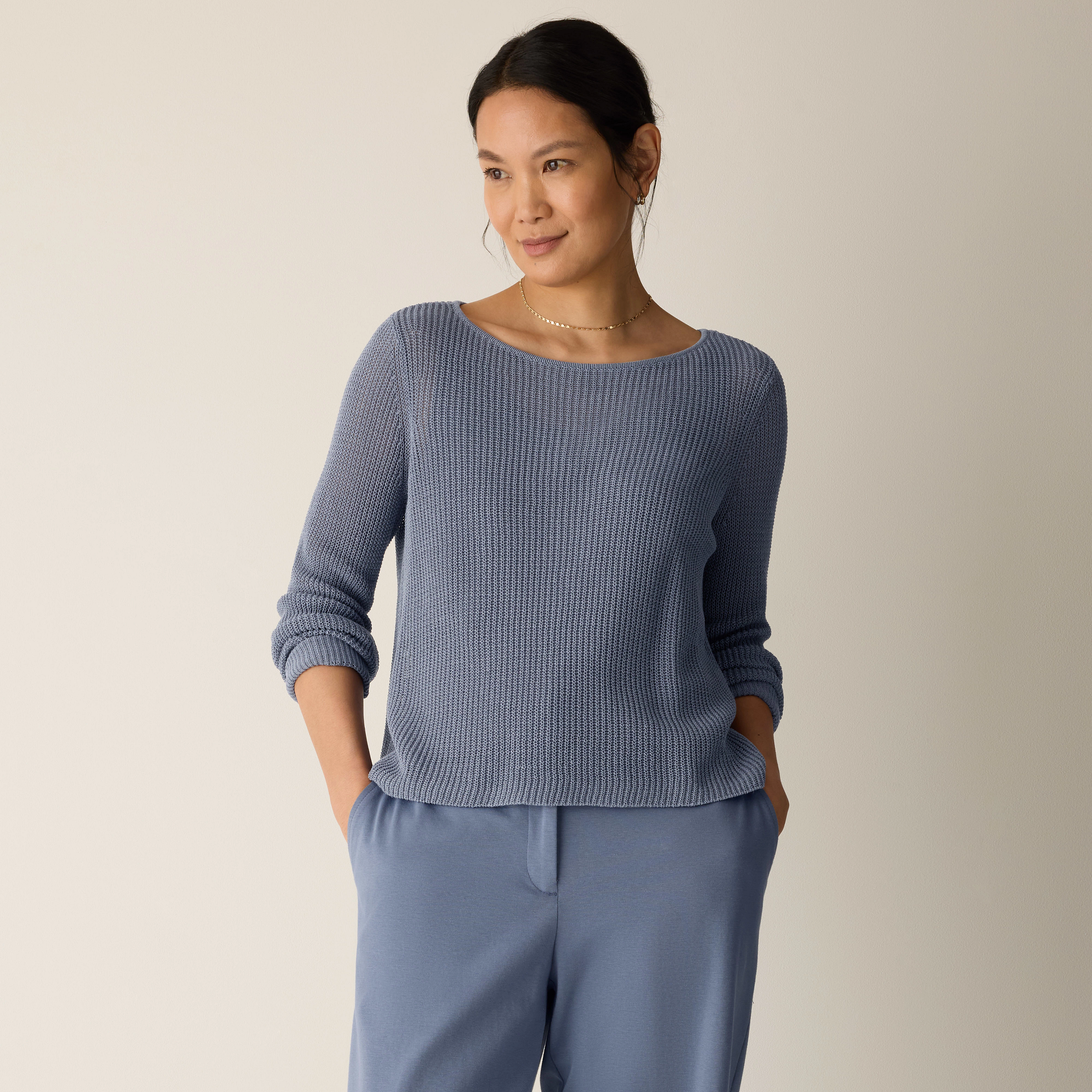 Cotton Silk Cord Ballet Neck Top