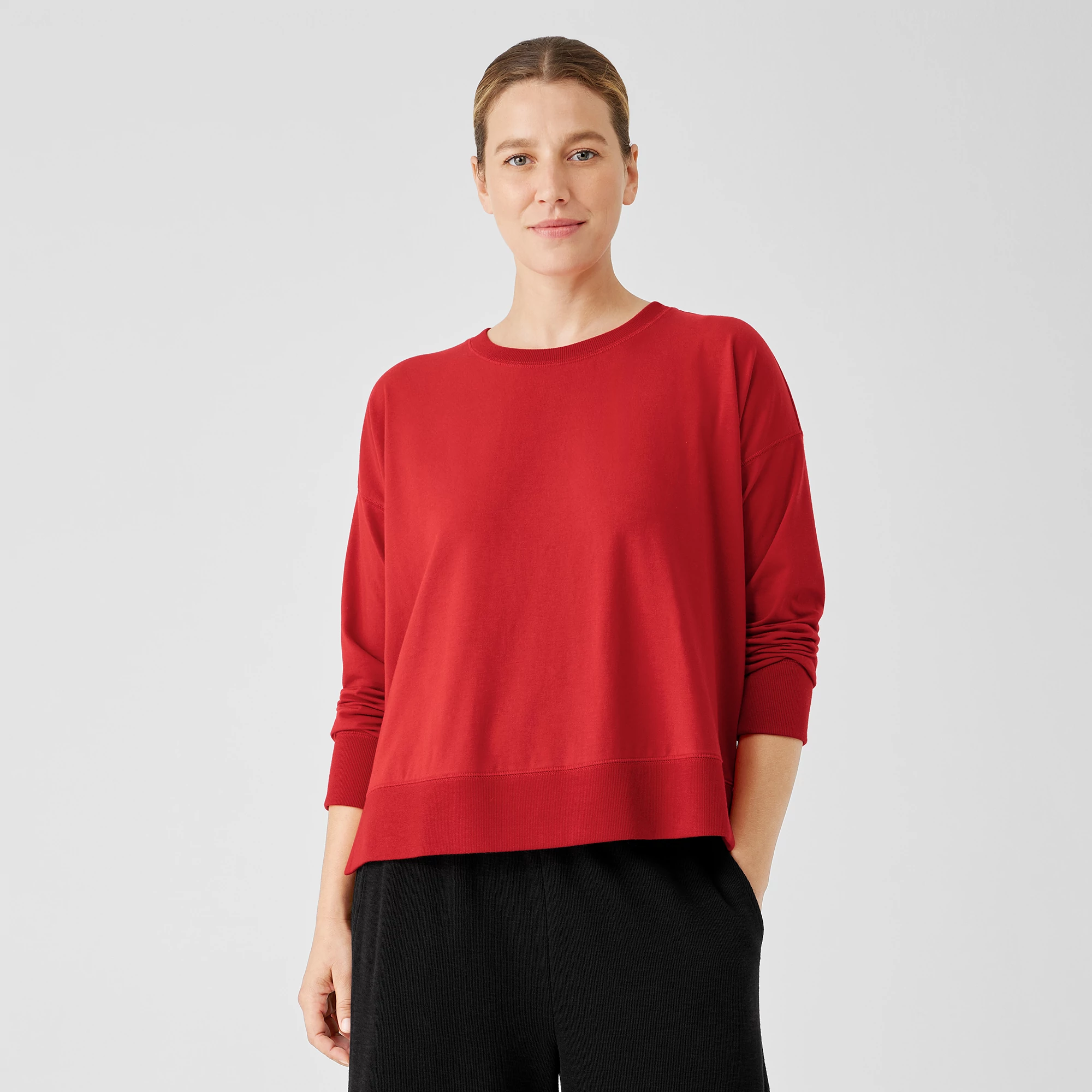 Traceable Cotton Jersey Crew Neck Top EILEEN FISHER