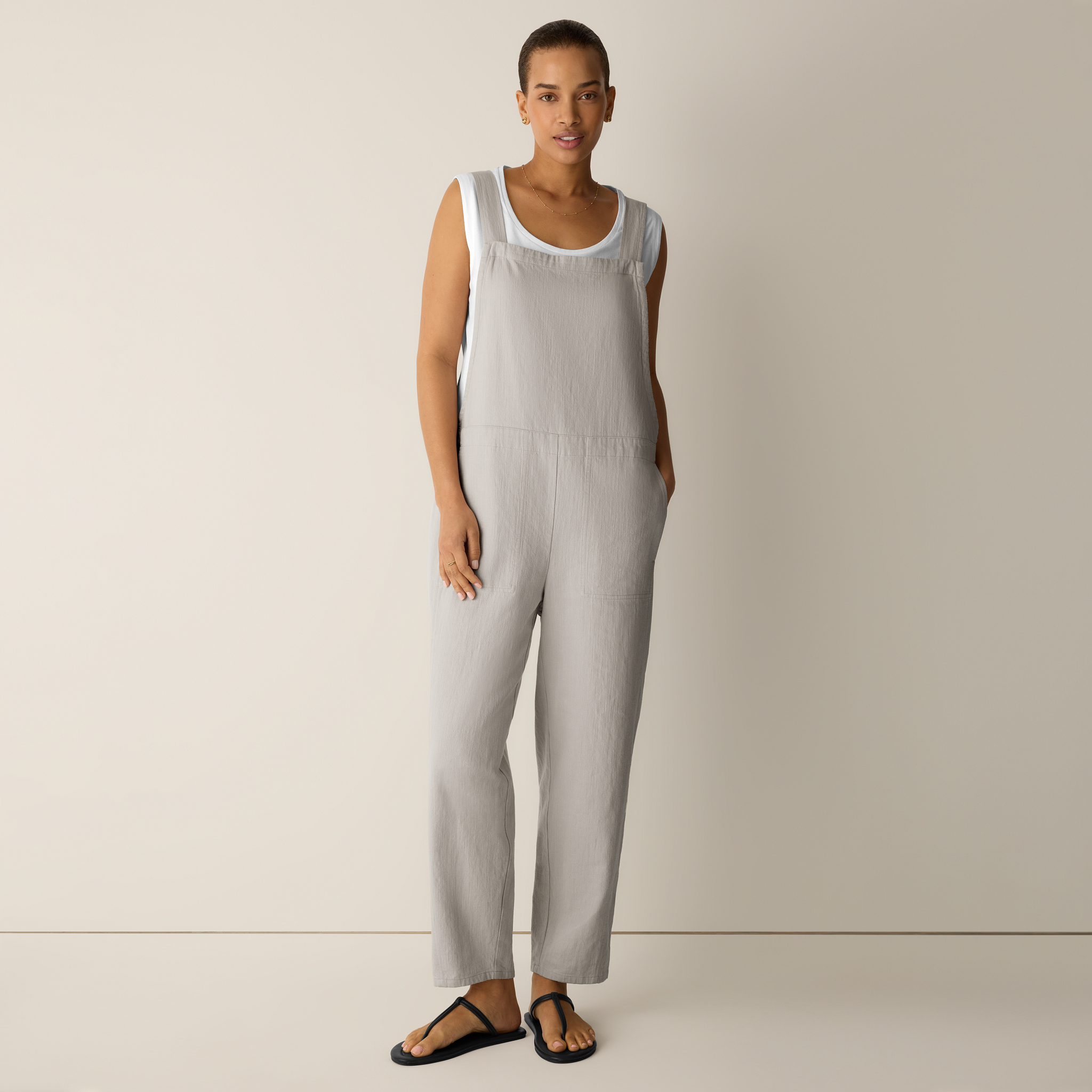 Slubby Organic Cotton Linen Overalls from EILEEN FISHER - $218