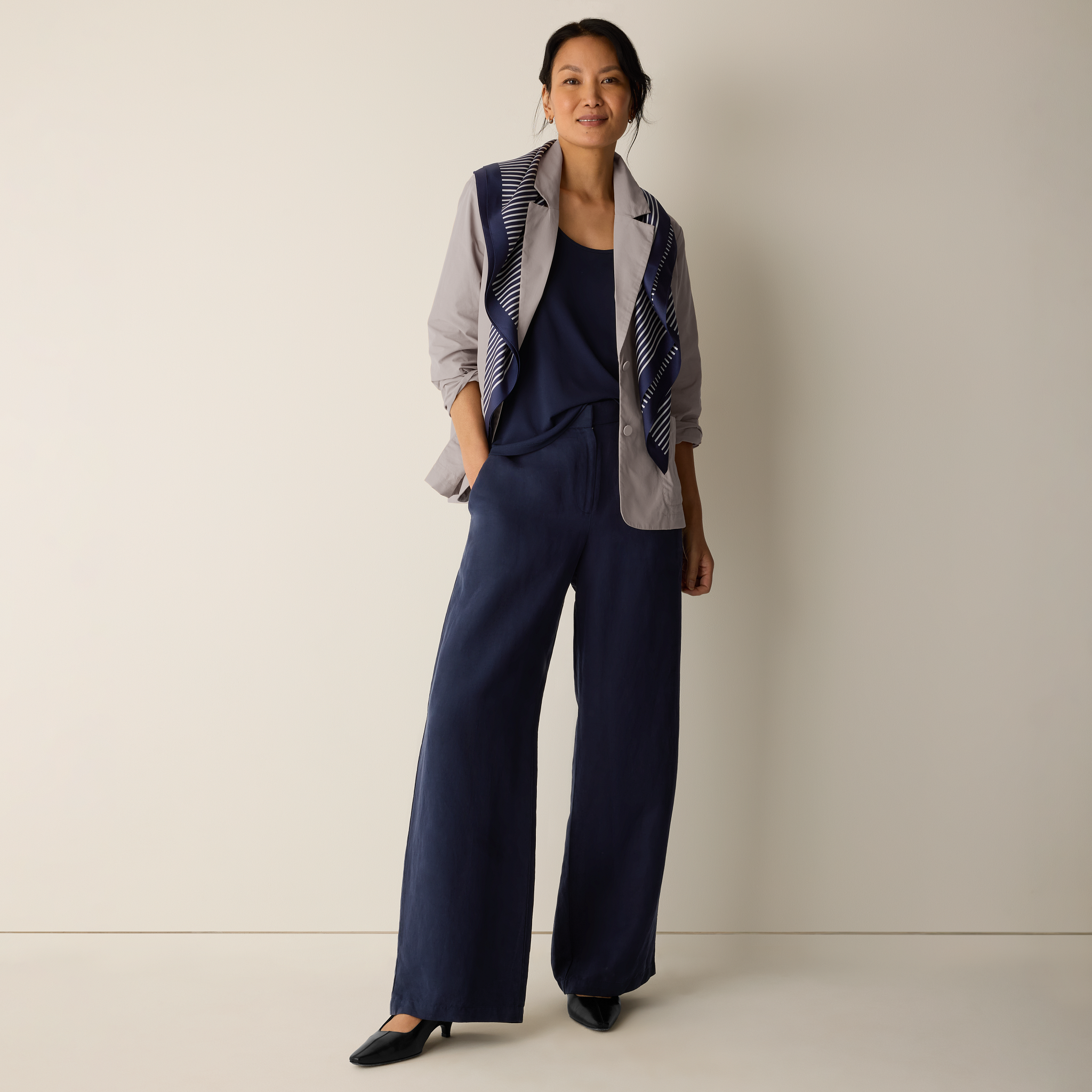 Linen Silk Twill Wide-Leg Trouser