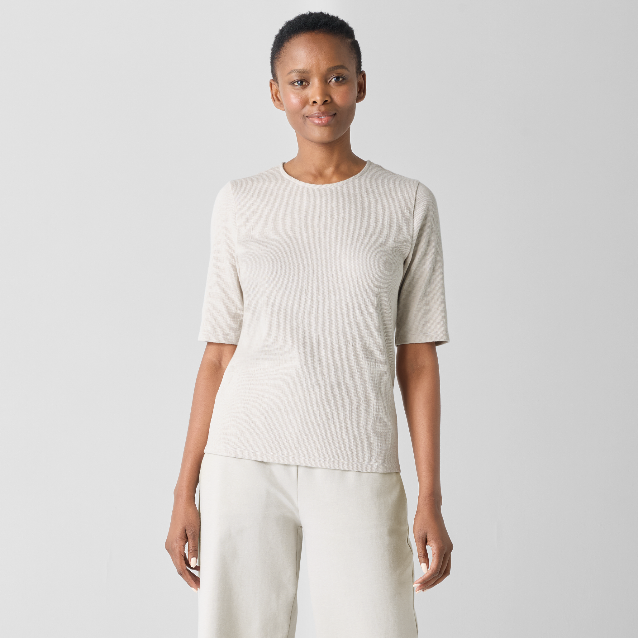 Crinkled Jersey Crew Neck Top | EILEEN FISHER