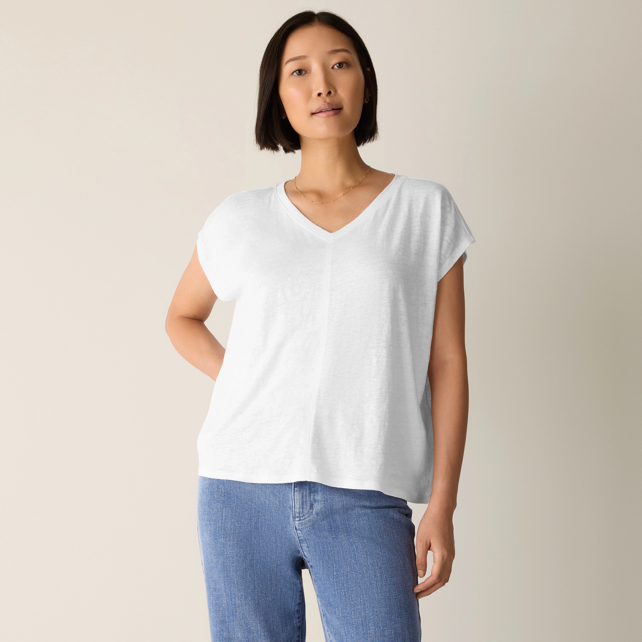 Organic Linen Jersey V-Neck Tee from EILEEN FISHER - $128