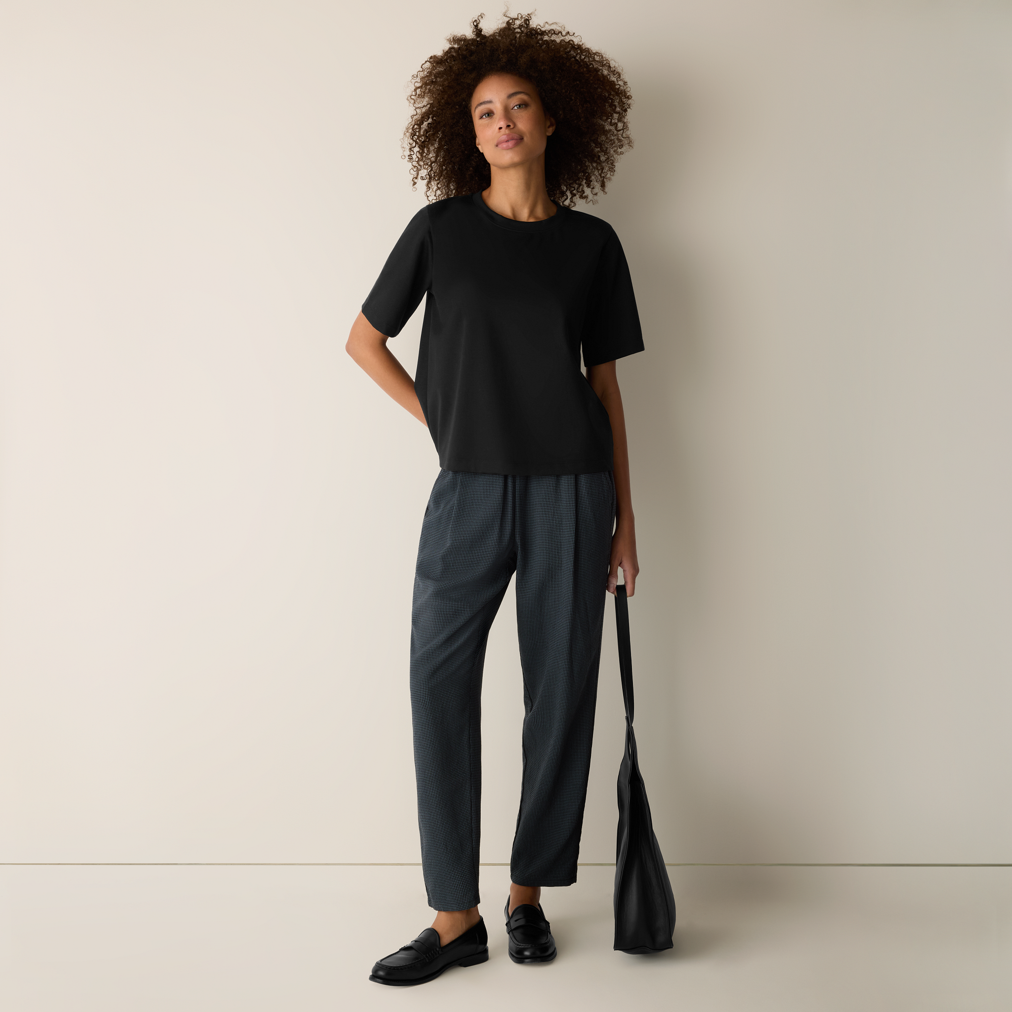 Mini Check Crepe Tapered Pant