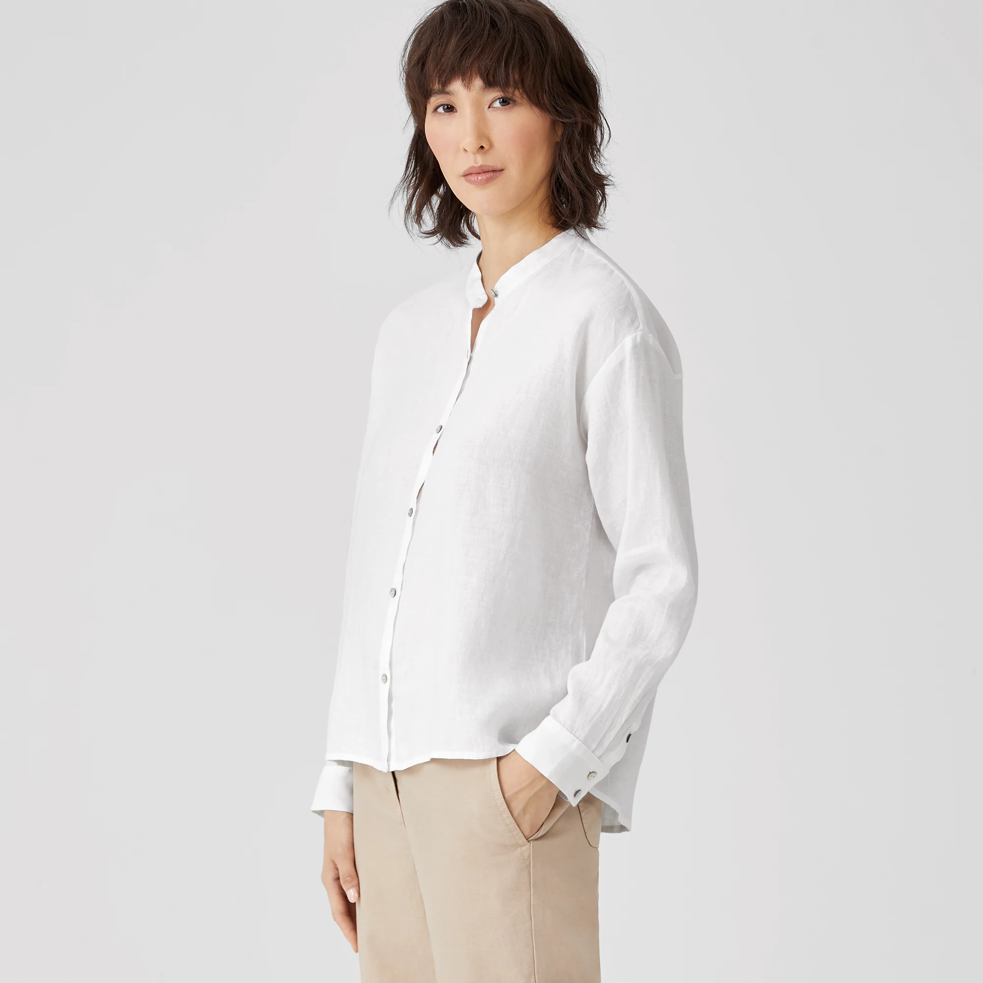 特価 Organic Handkerchief Linen Mandarin Collar Shirt | EILEEN FISHER シャツ+ブラウス(長袖+七分)