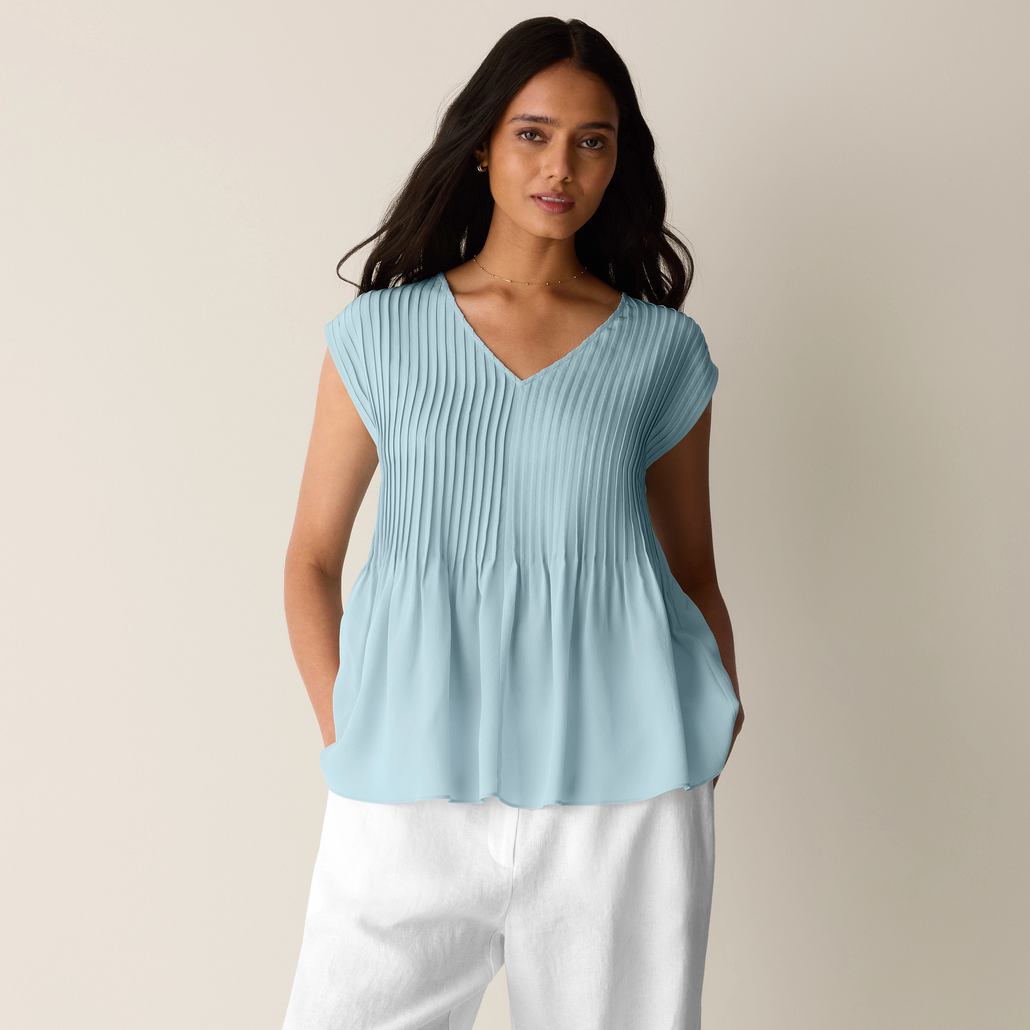 Silk Crepe de Chine V-Neck Top