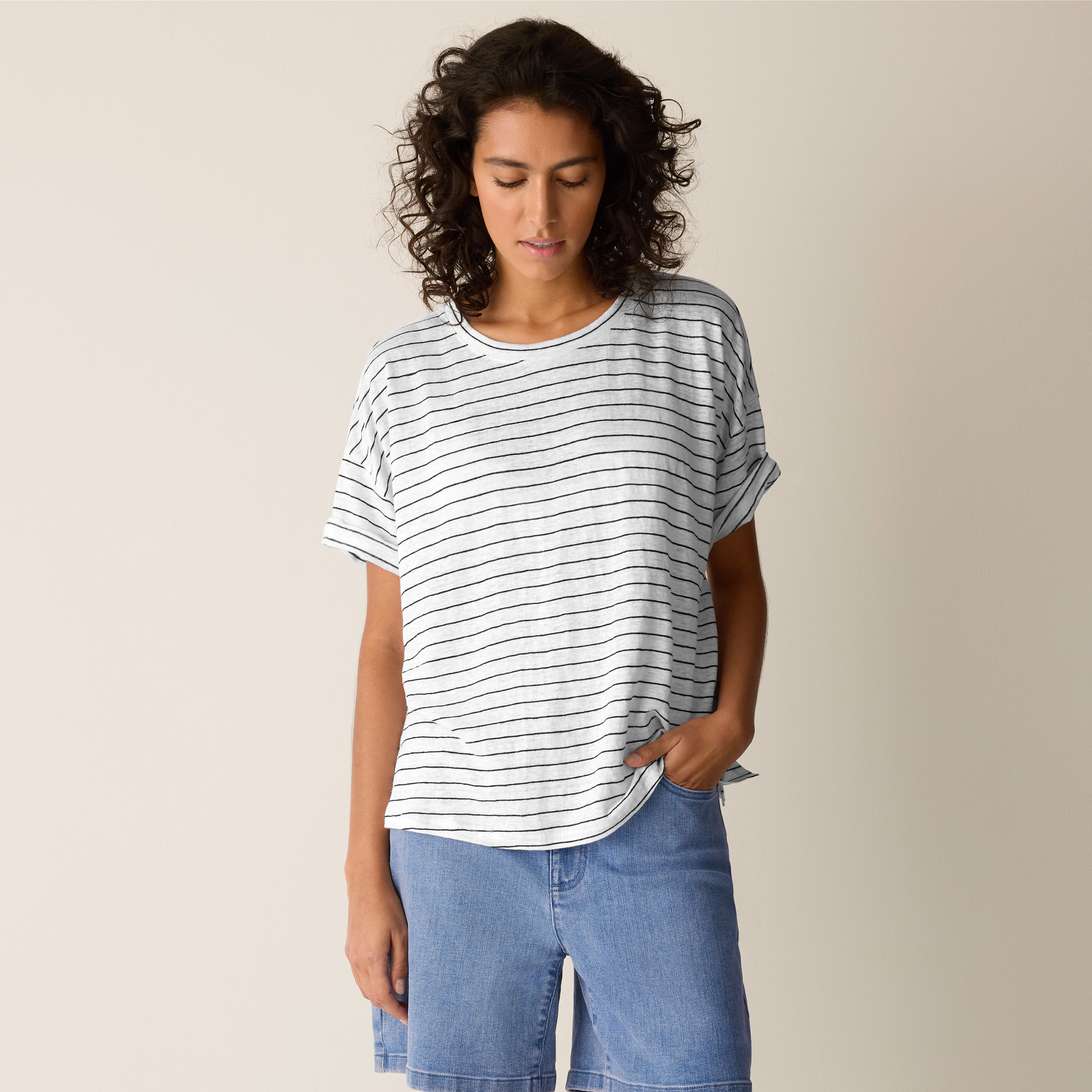 Organic Linen Jersey Stripe Box-Top from EILEEN FISHER - $138