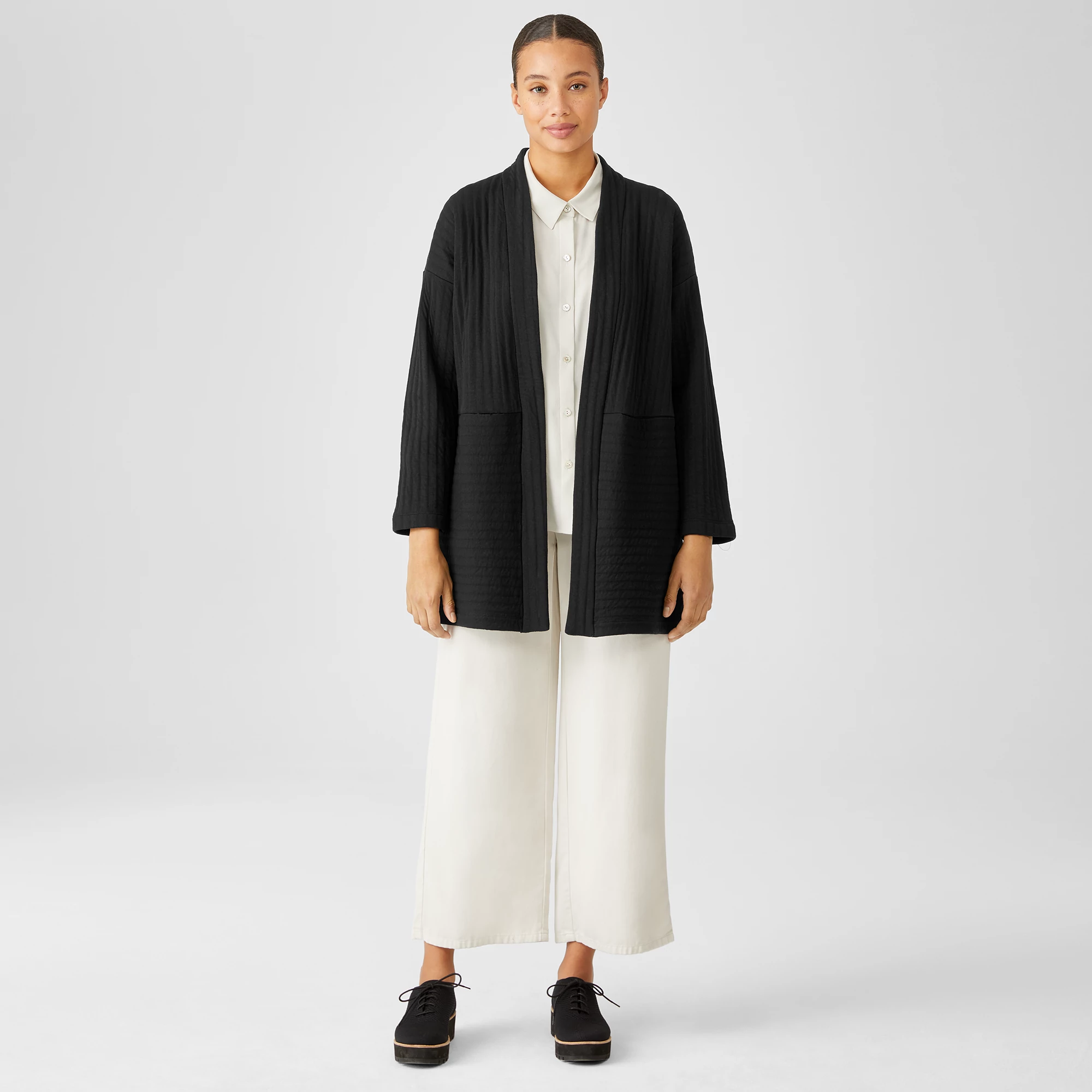 Organic Cotton Channels High Collar Jacket | EILEEN FISHER