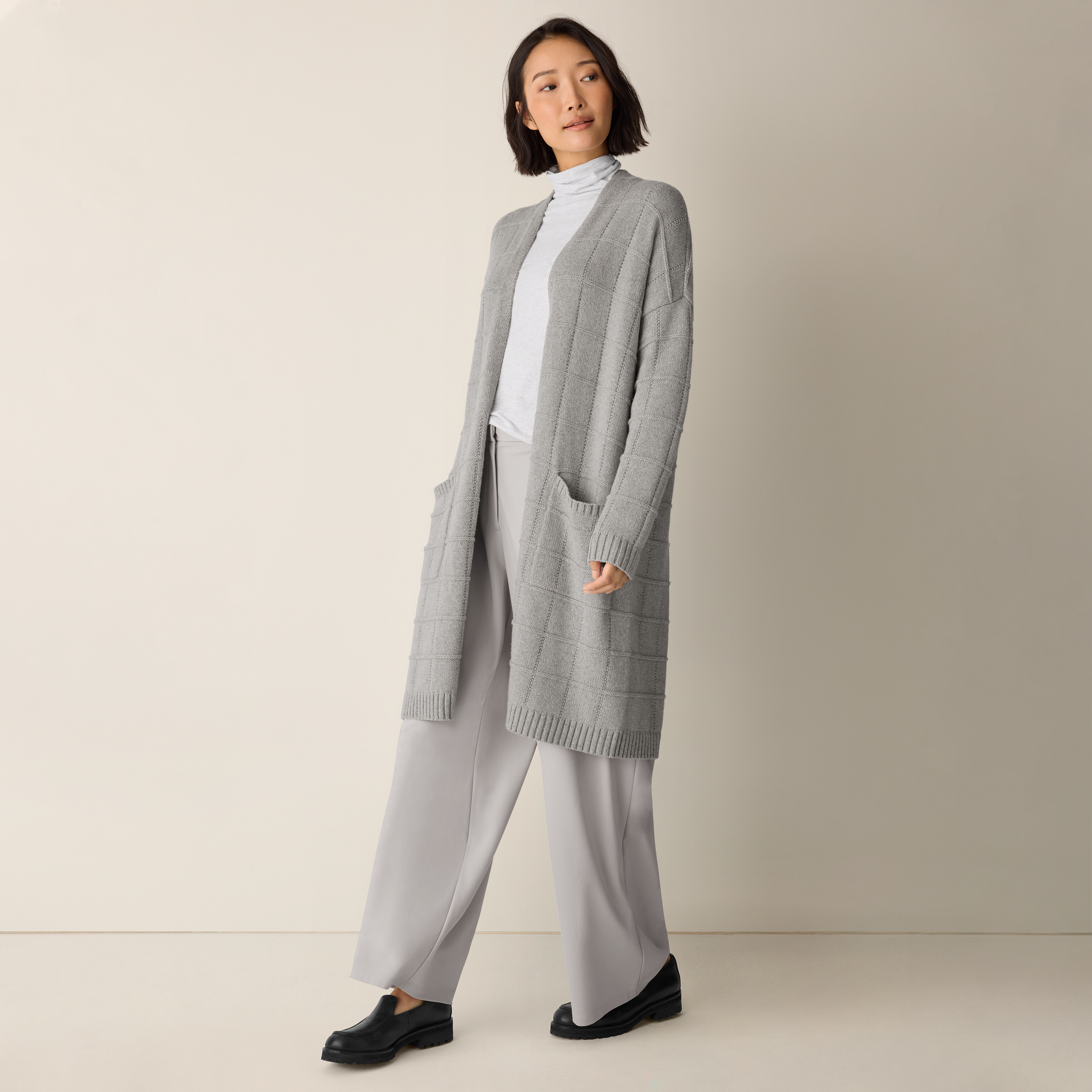 Cotton & Recycled Cashmere Long Cardigan | EILEEN FISHER