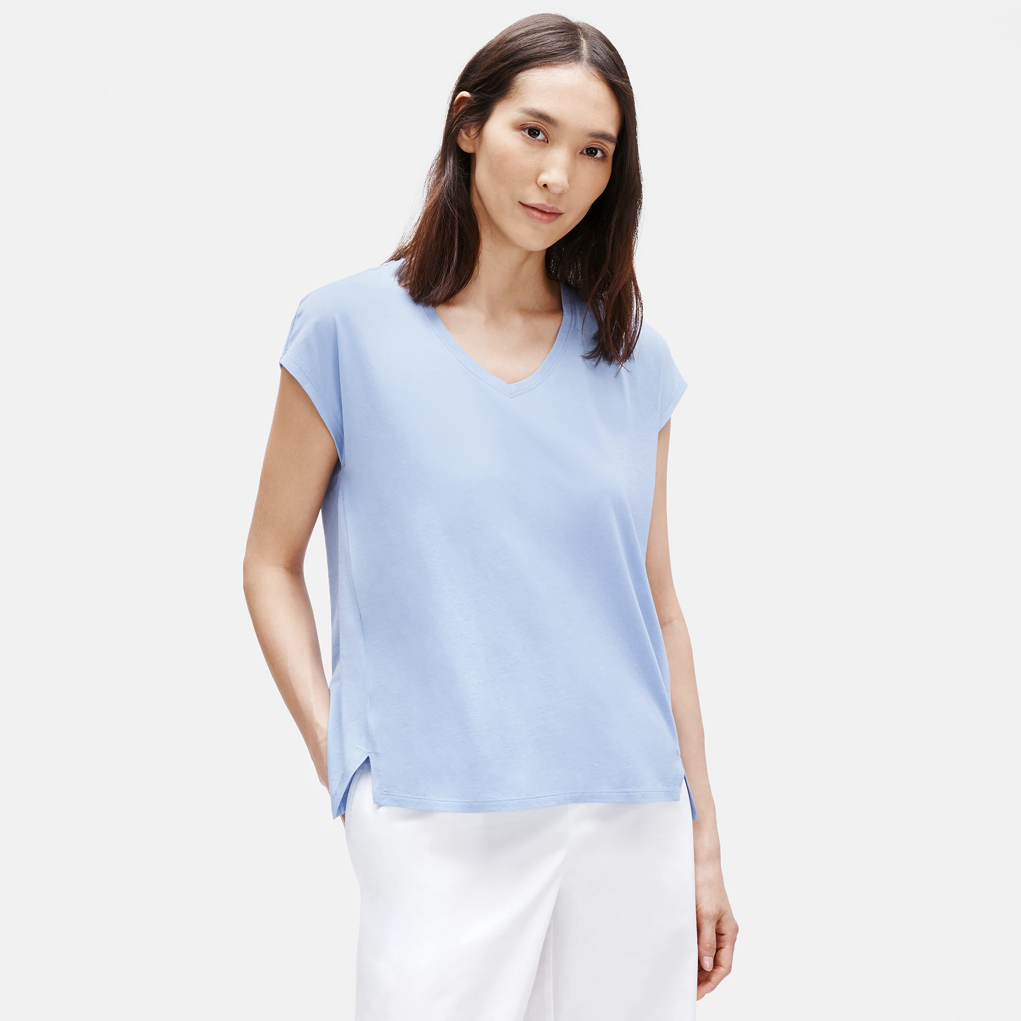 Organic Cotton Jersey VNeck Tee EILEEN FISHER