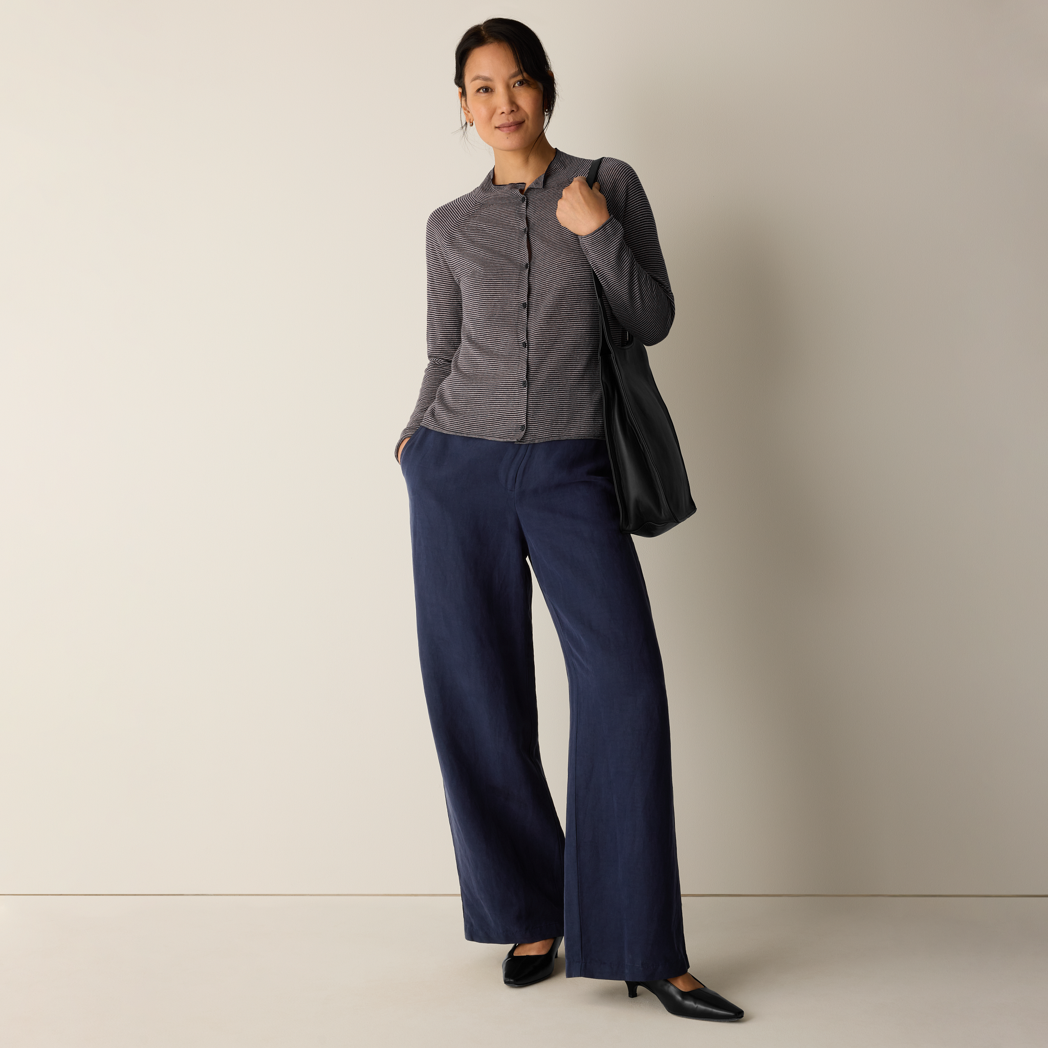 Organic Linen Cotton High Collar Cardigan