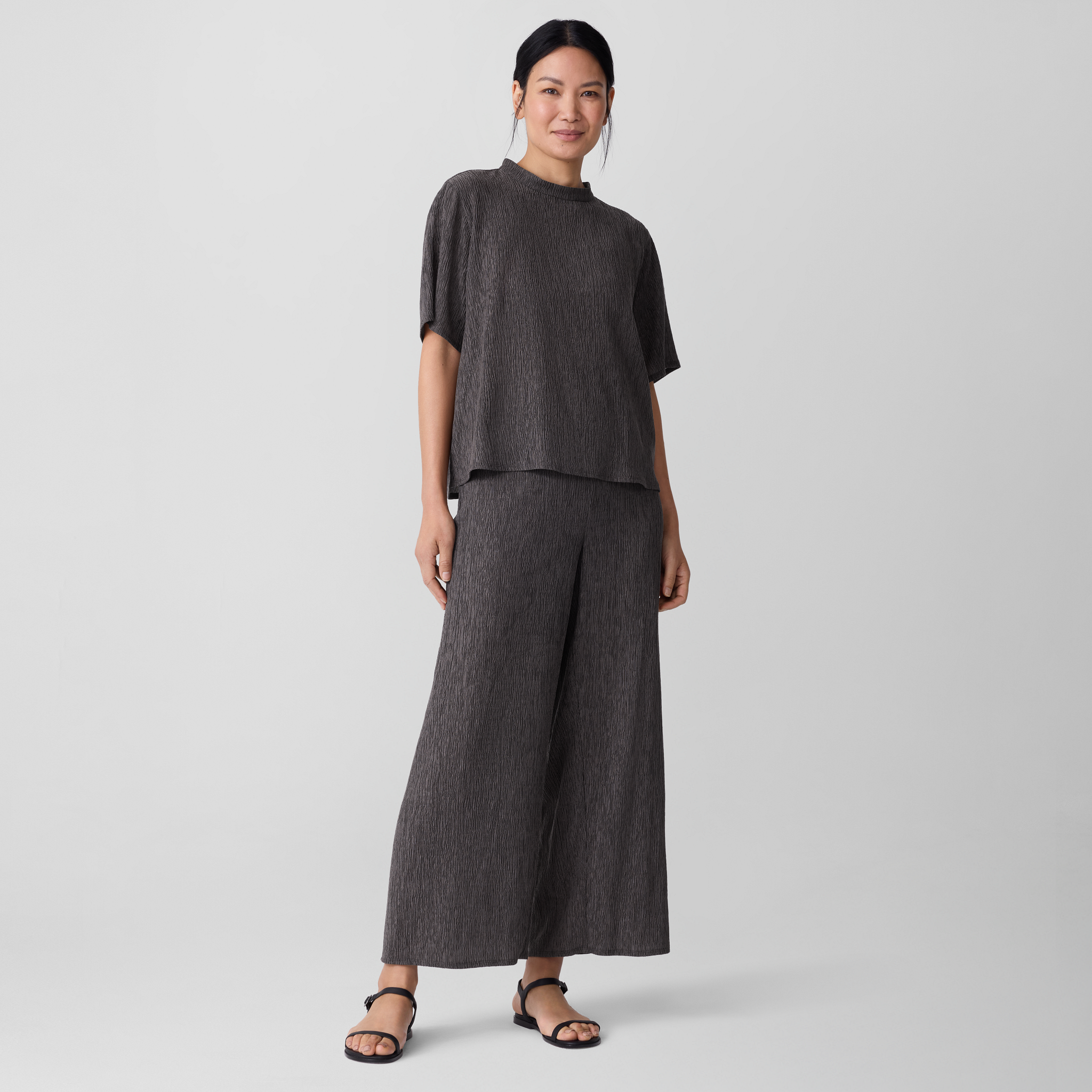 Woven Plissé Mock Neck Top | EILEEN FISHER