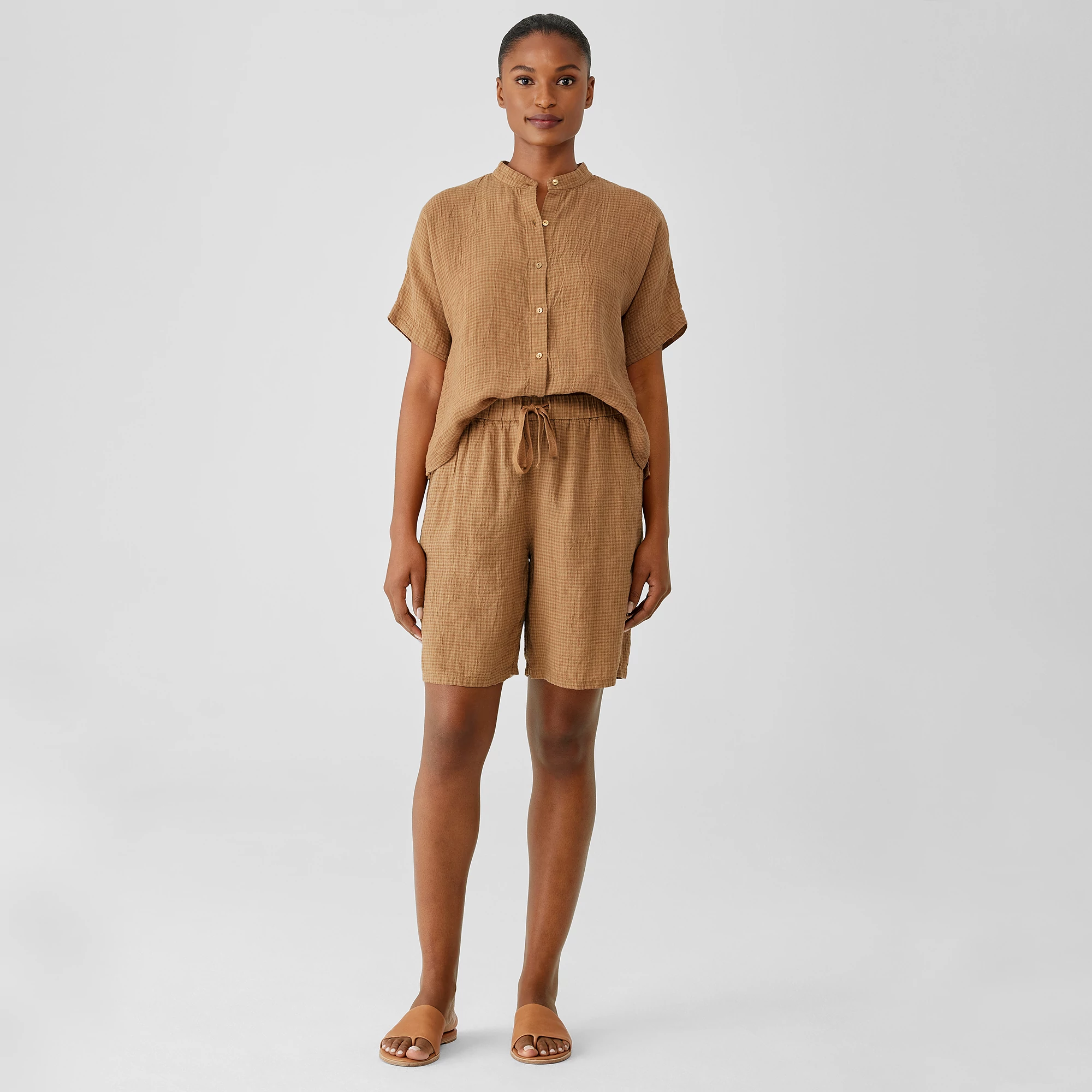 Puckered Organic Linen Shorts EILEEN FISHER