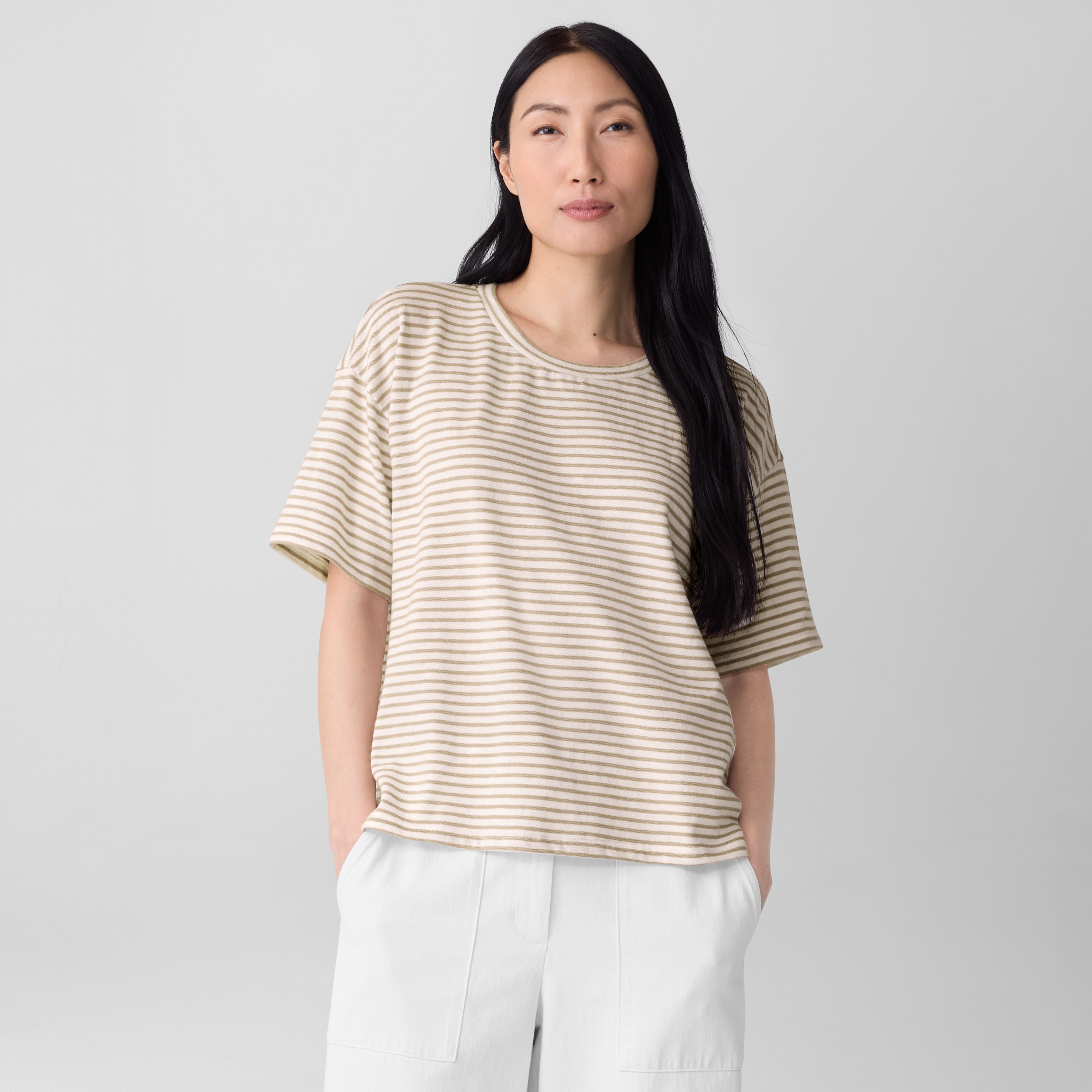 Striped Organic Cotton Slub Box-Top from EILEEN FISHER - $87.20