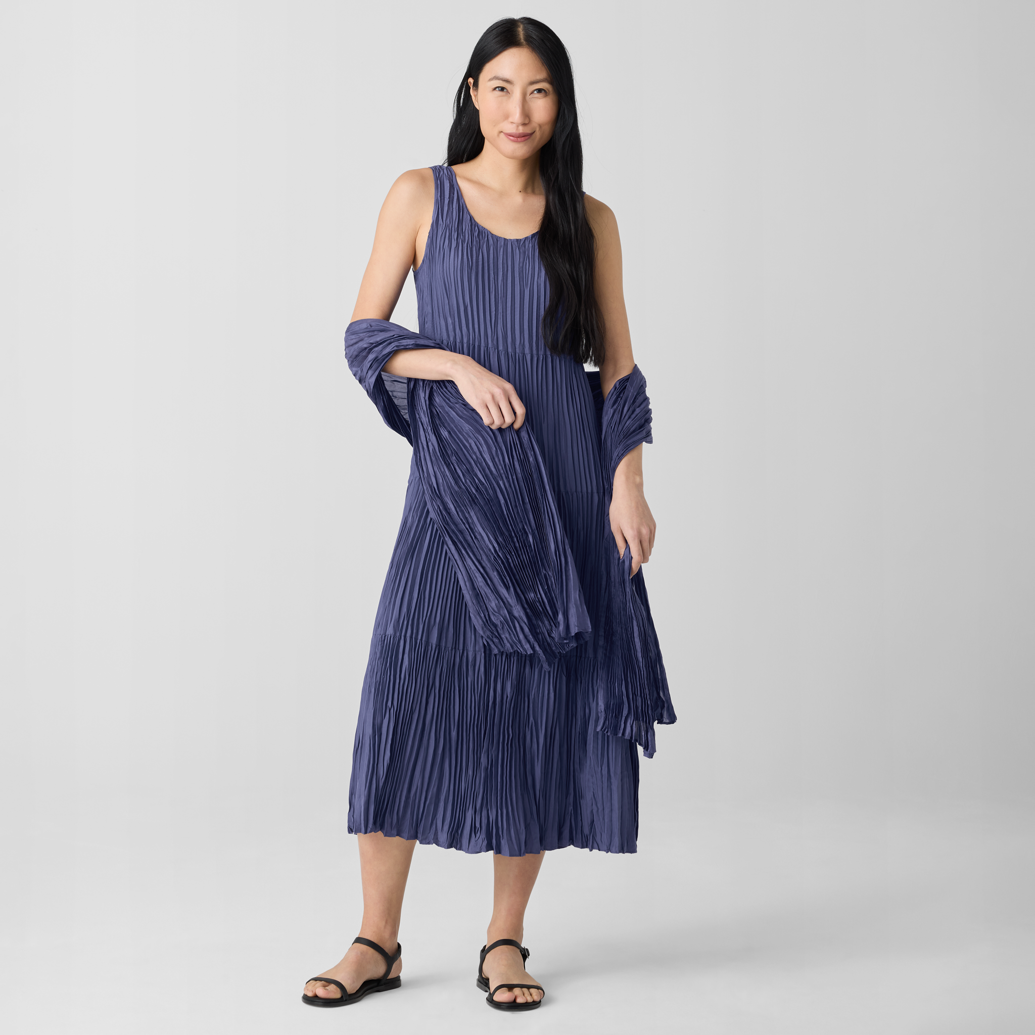 Crushed Silk Tiered Dress