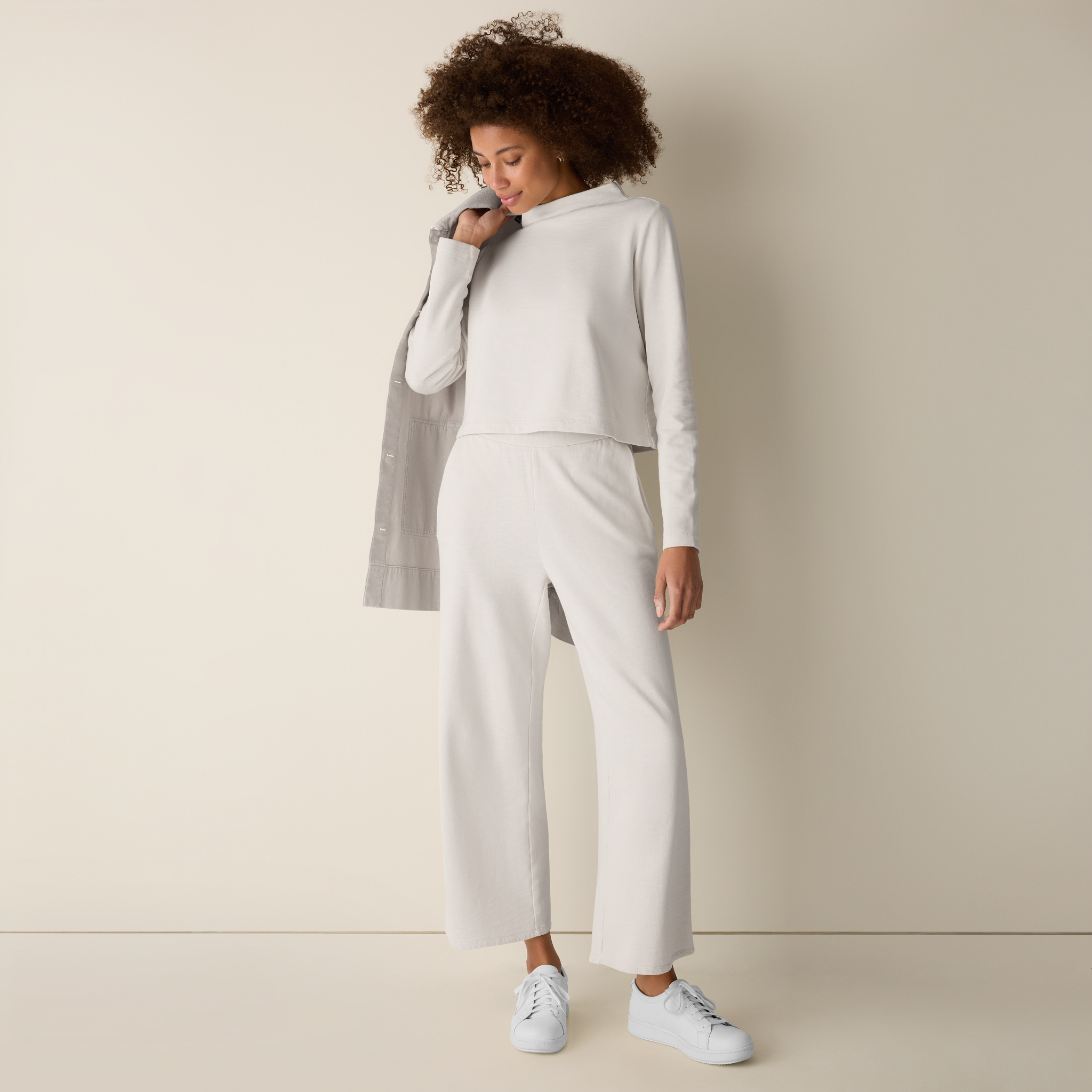 Garment-Dyed Organic Cotton Terry Funnel Neck Top