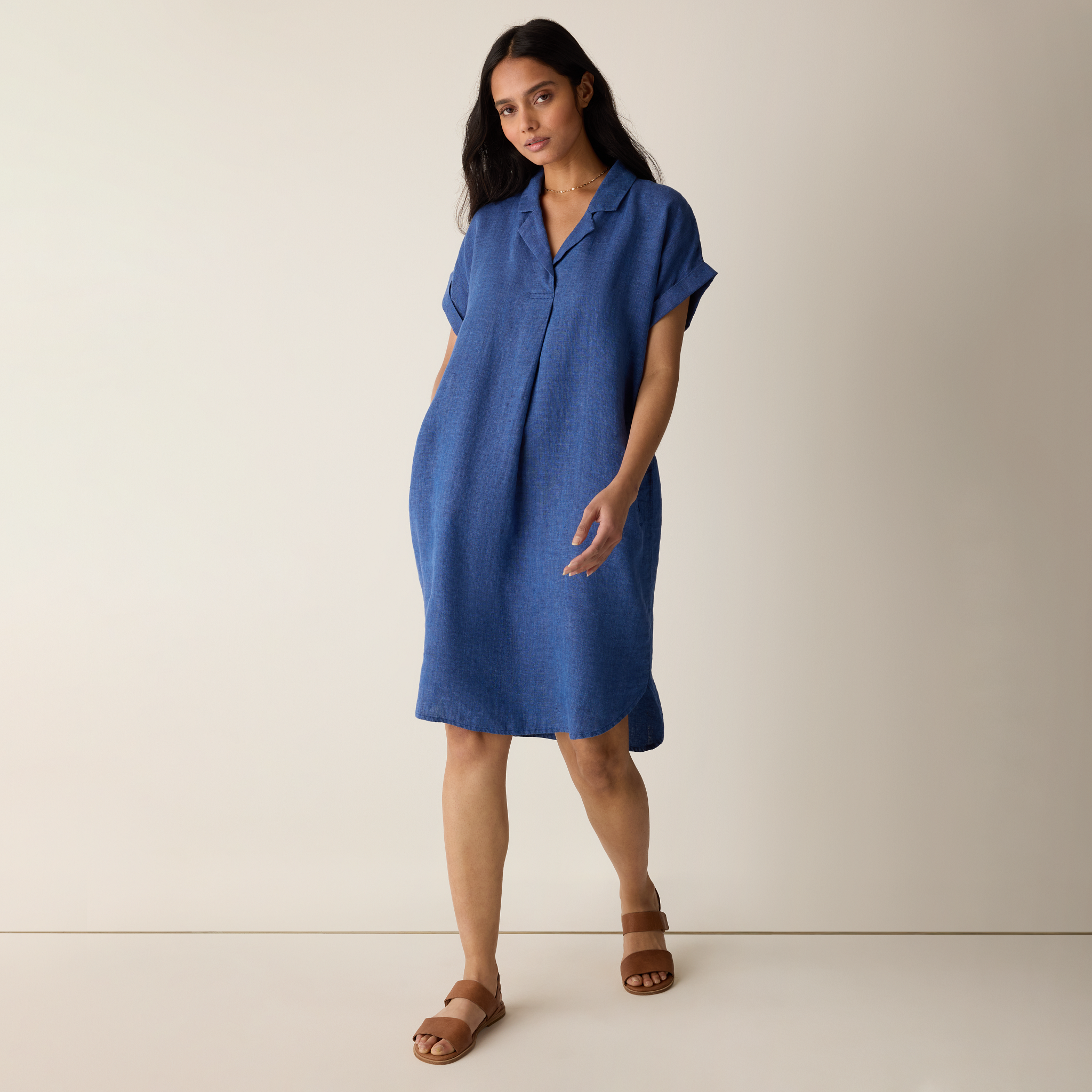 Washed Organic Linen Délavé Notch Collar Dress