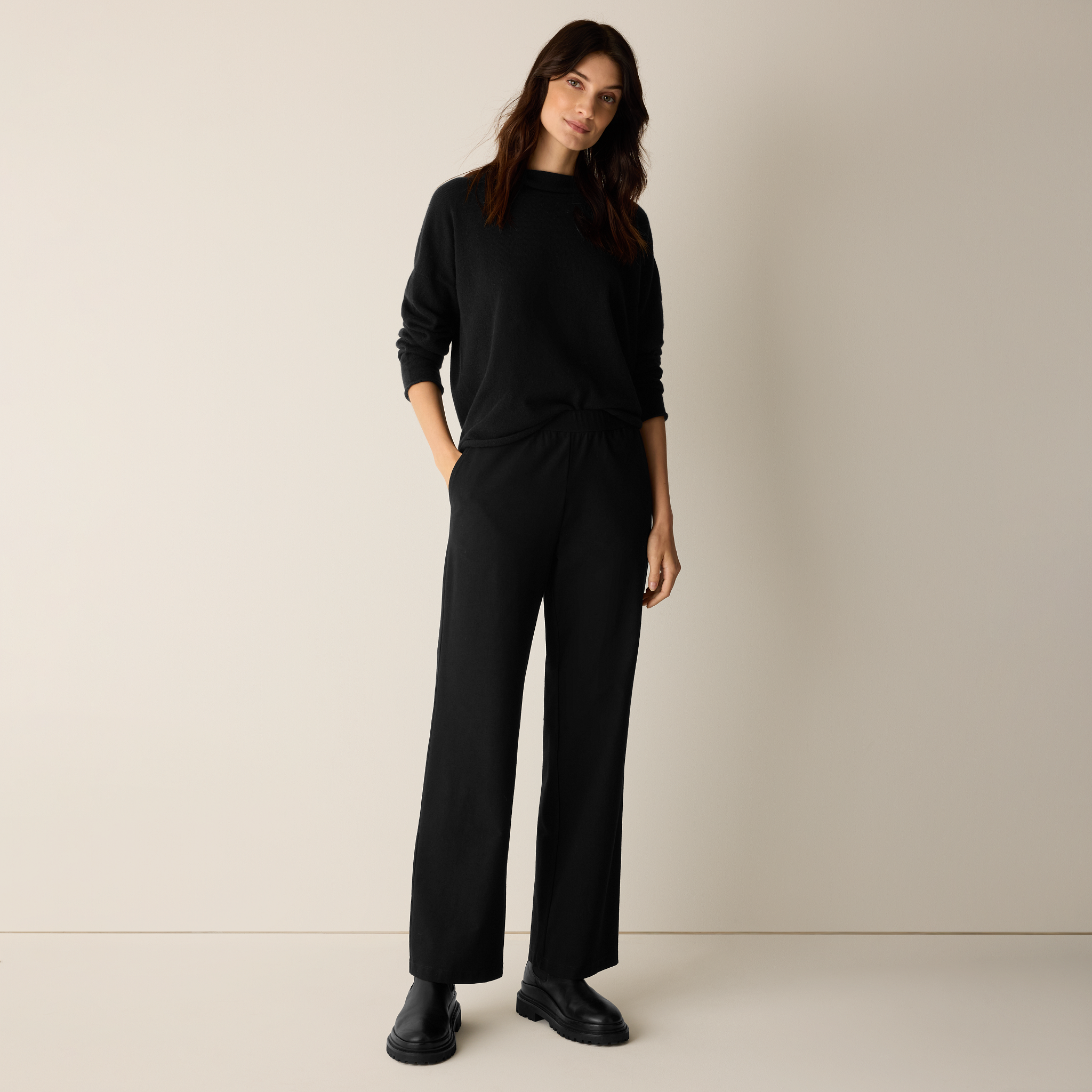 Washable Stretch Crepe Straight Pant