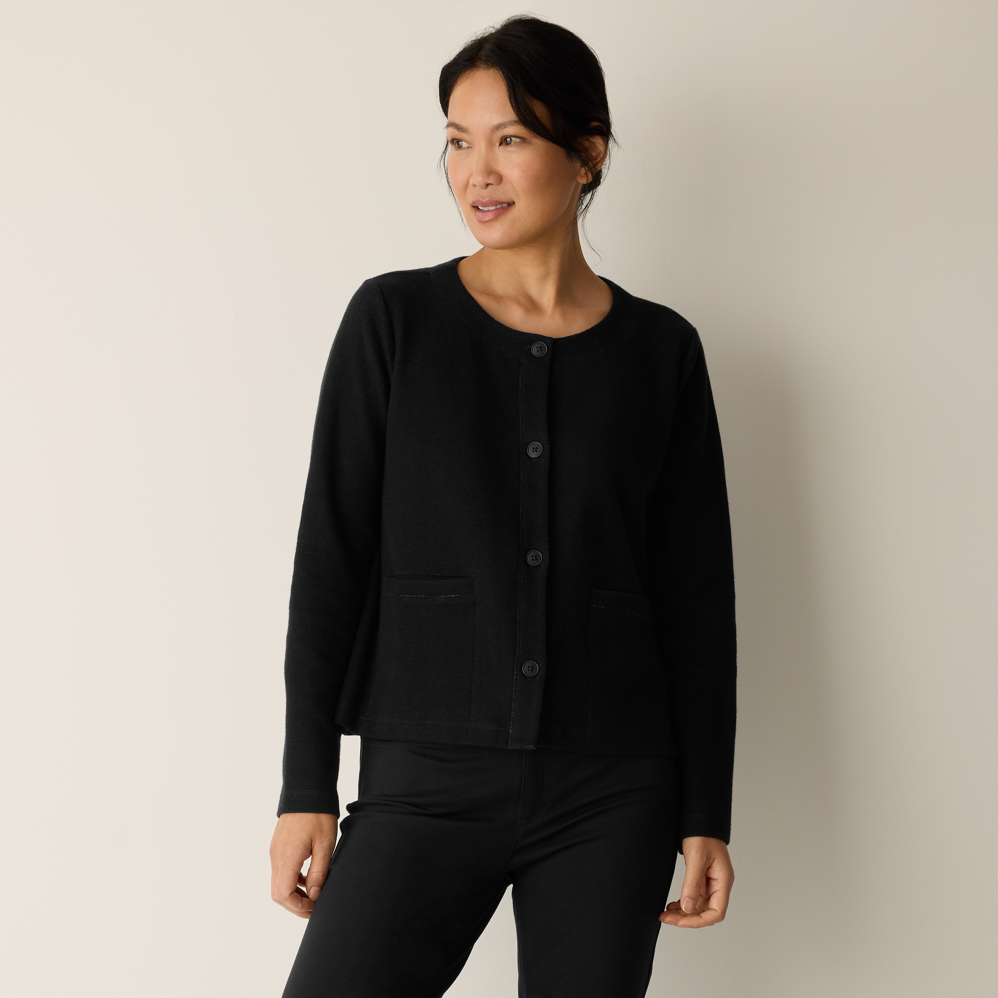 Doubleknit Organic Cotton Stripe Round Neck Jacket