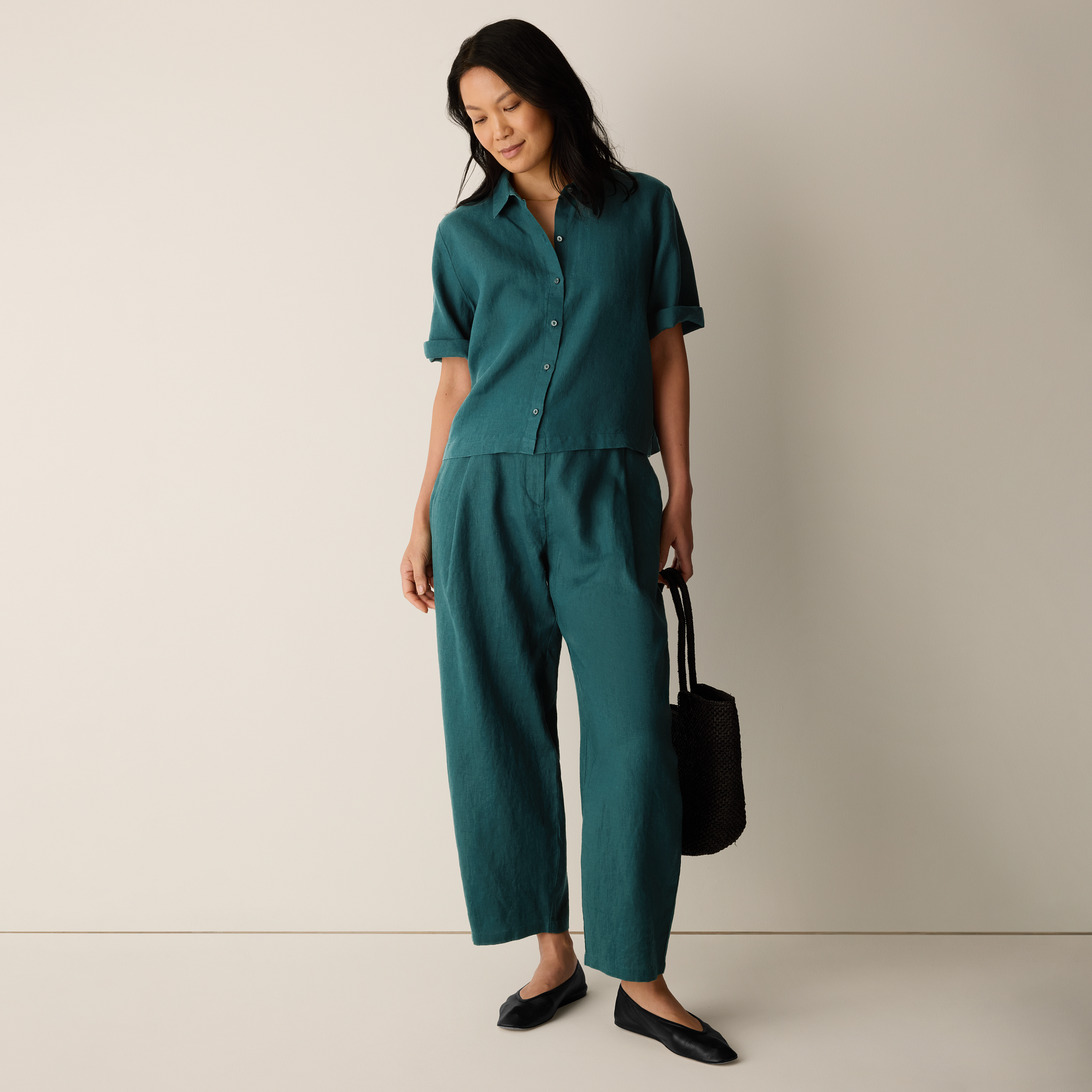 Organic Linen Curved Trouser from EILEEN FISHER - $178