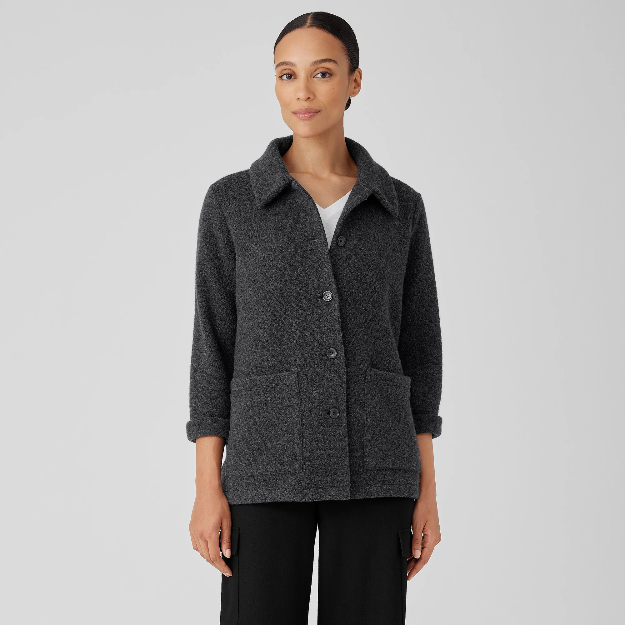 Boucle Wool Knit Classic Collar Jacket | EILEEN FISHER