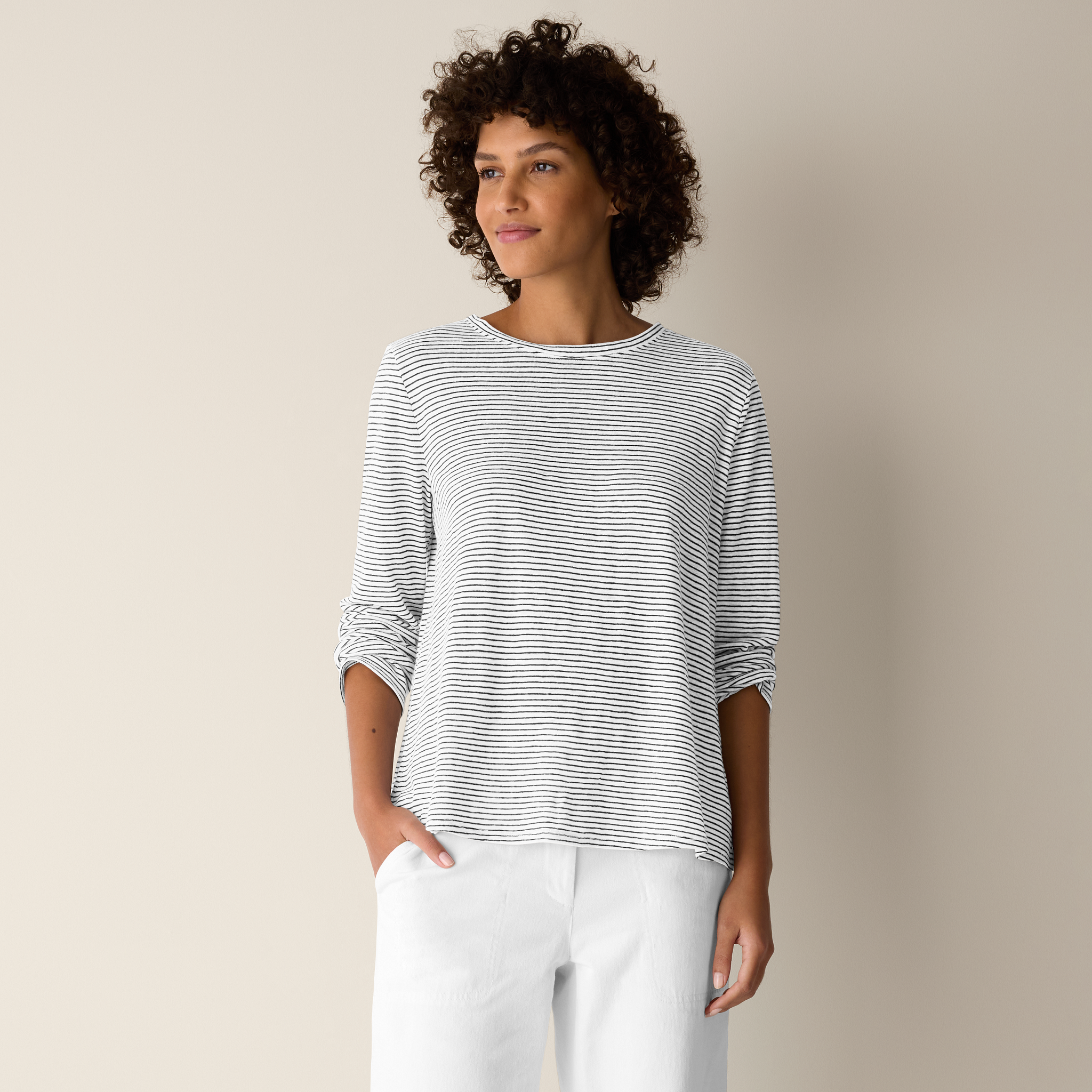 Striped Organic Linen Jersey Long-Sleeve Tee