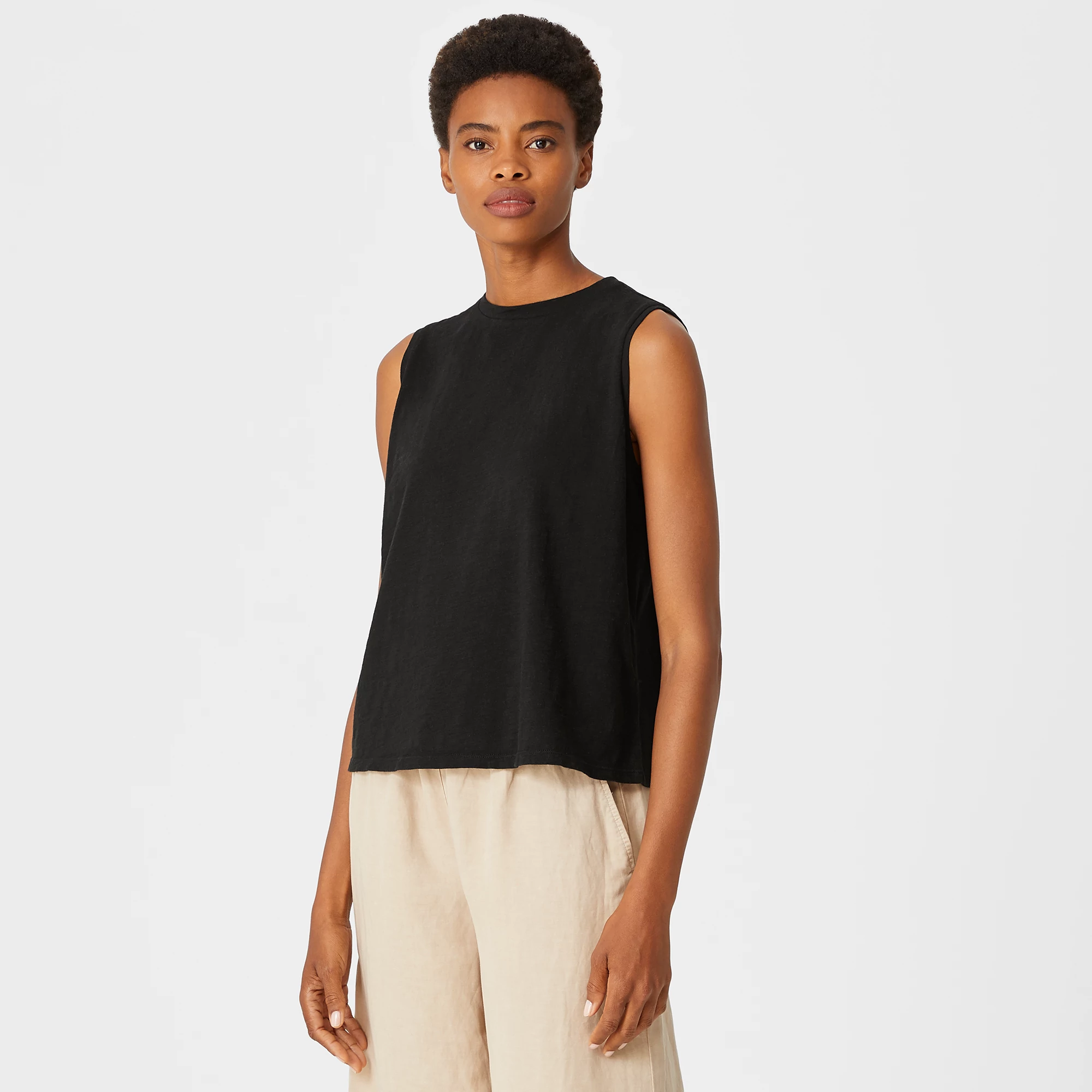 Organic Cotton Slub Crew Neck Tank EILEEN FISHER