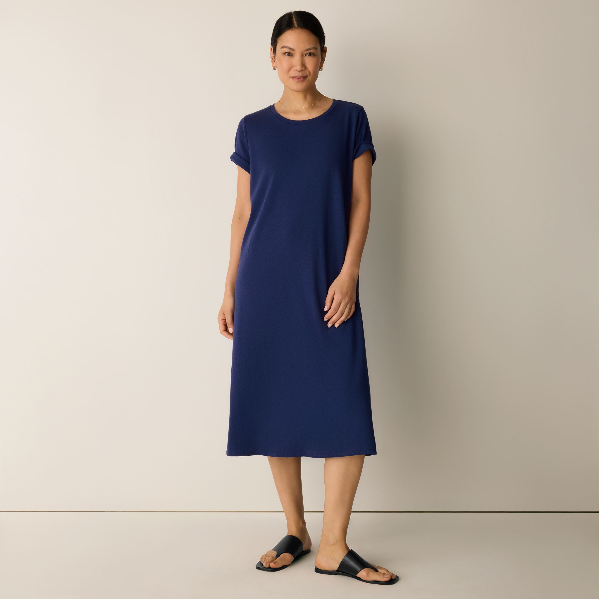 eileen fisher organic cotton t shirt dress Organic Cotton Slubby Jersey V-Neck Dress