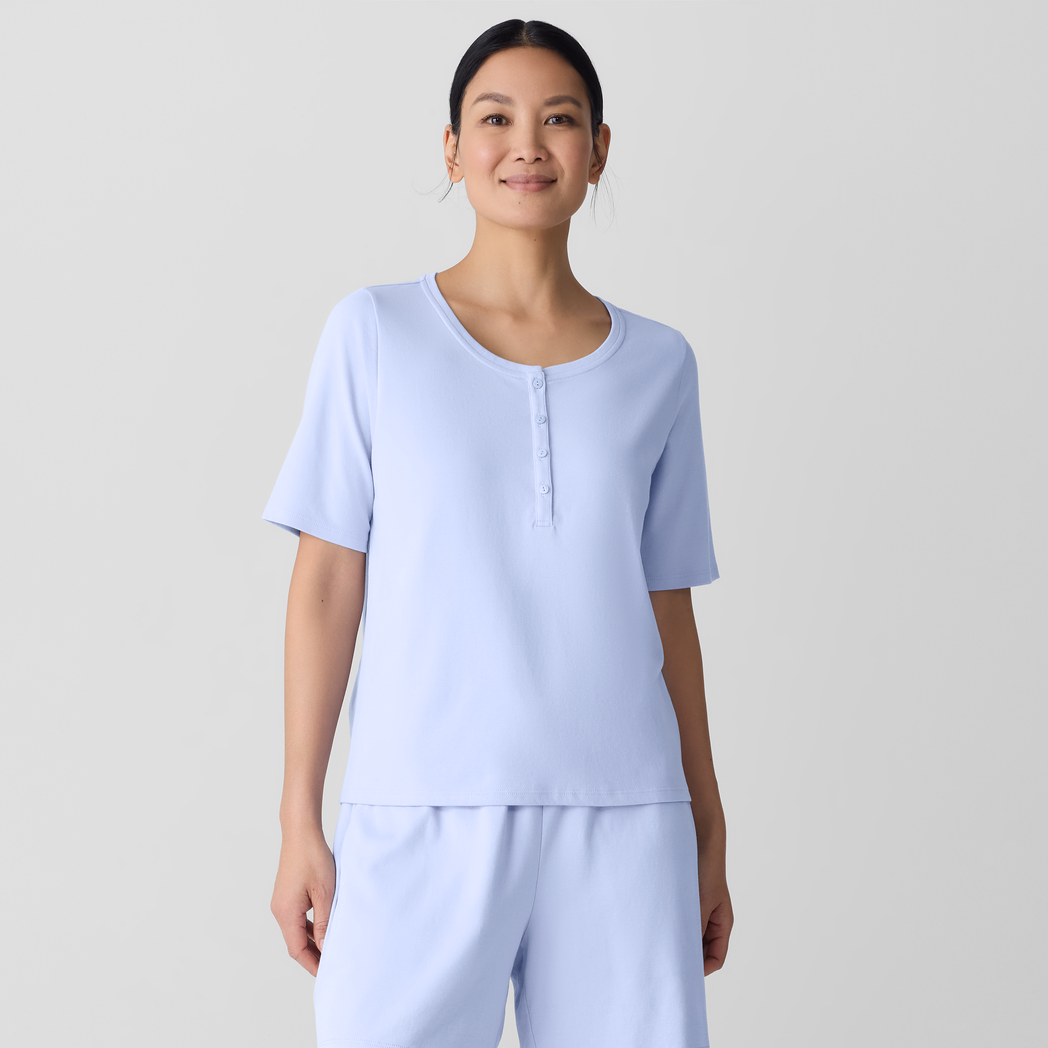 Organic Cotton Interlock Henley Sleep Top