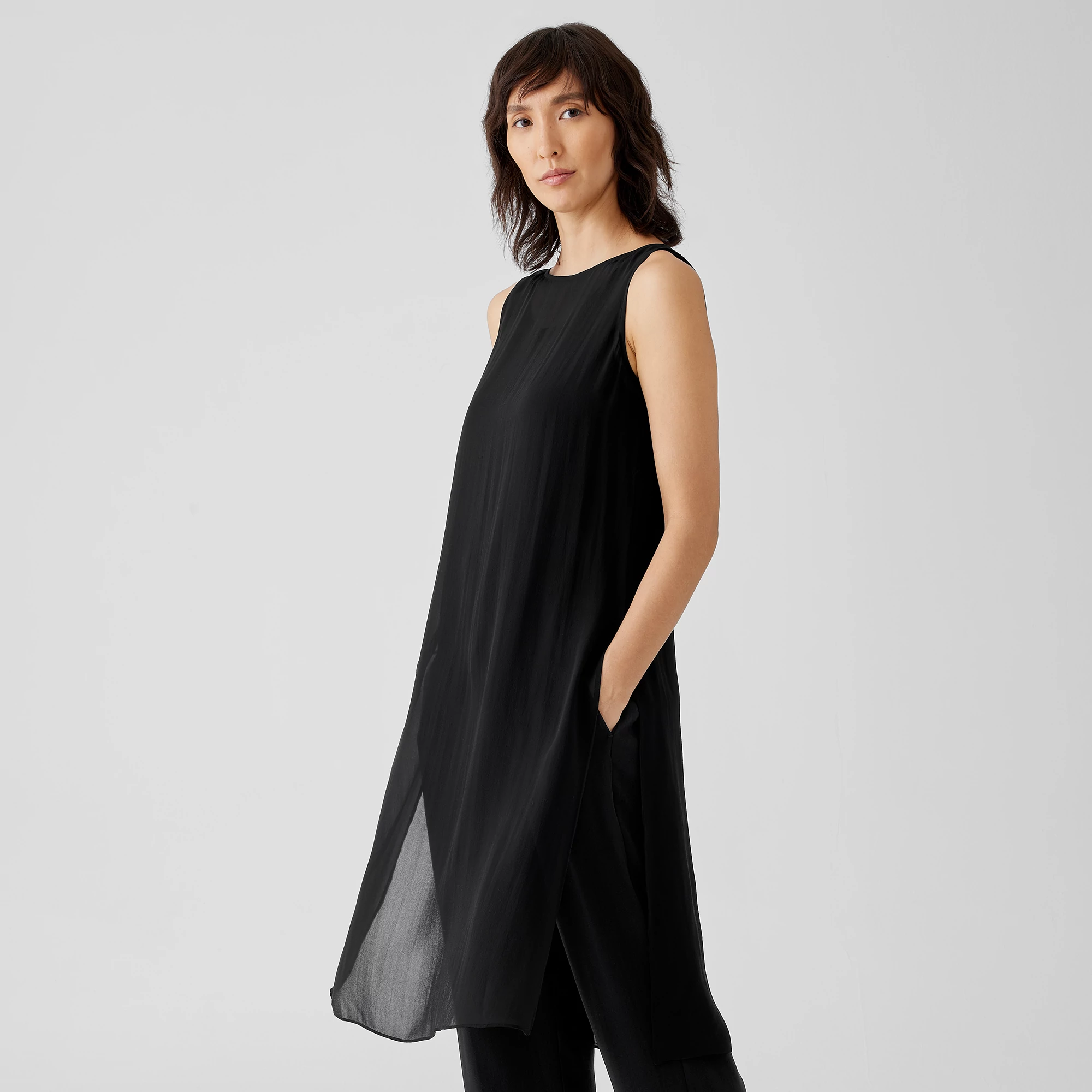 Sheer Silk Georgette Bateau Neck Top | EILEEN FISHER