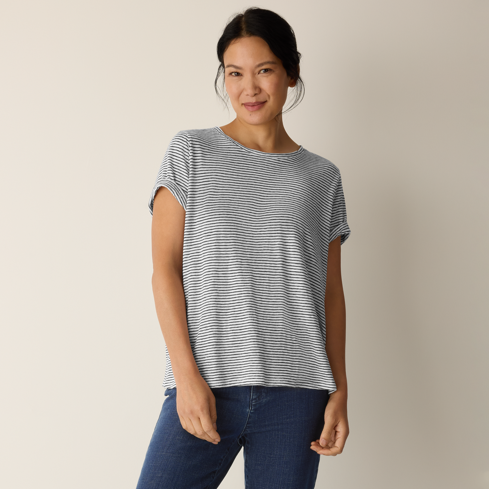 Striped Organic Linen Jersey Crew Neck Tee