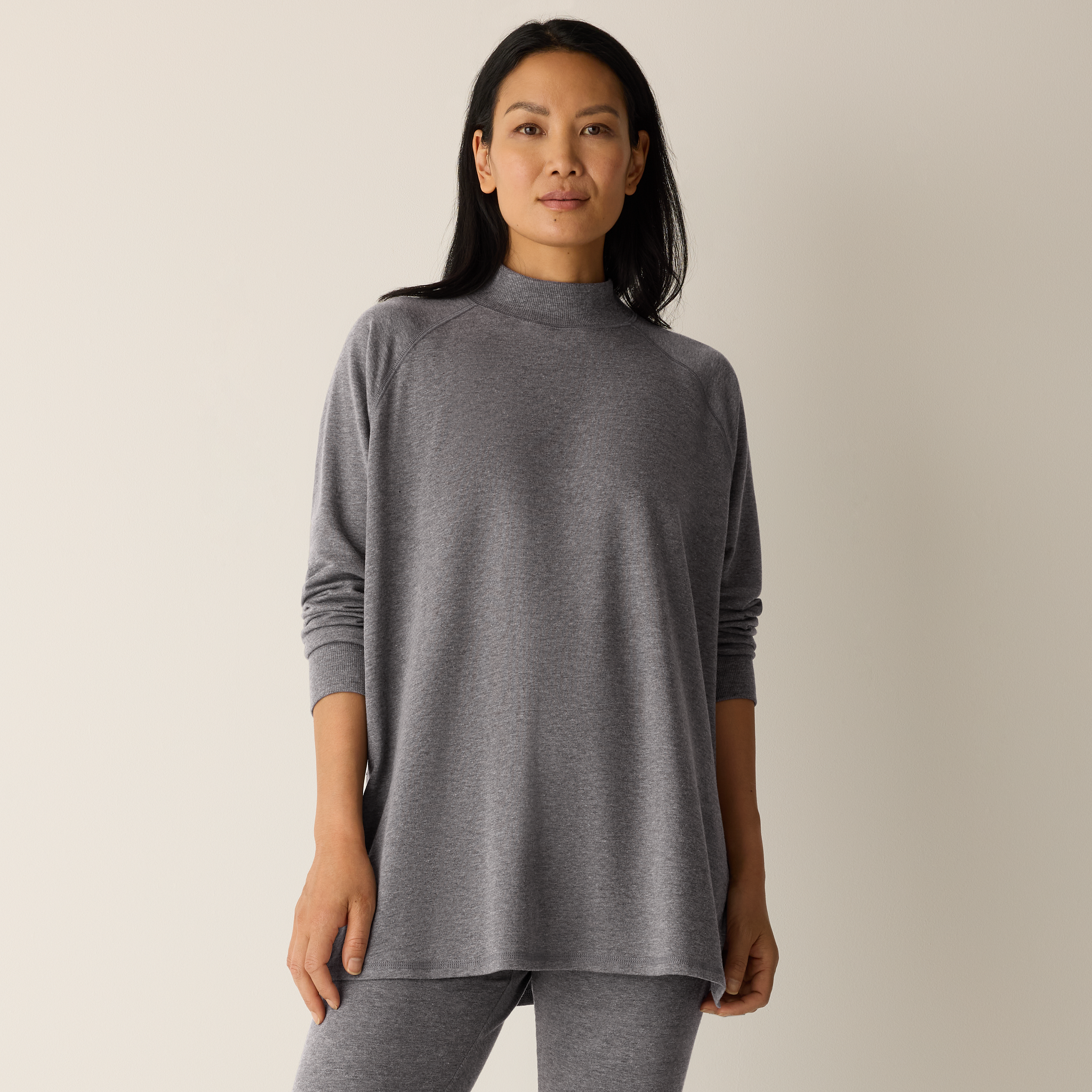 Cozy Brushed Terry Mock Neck Long Top