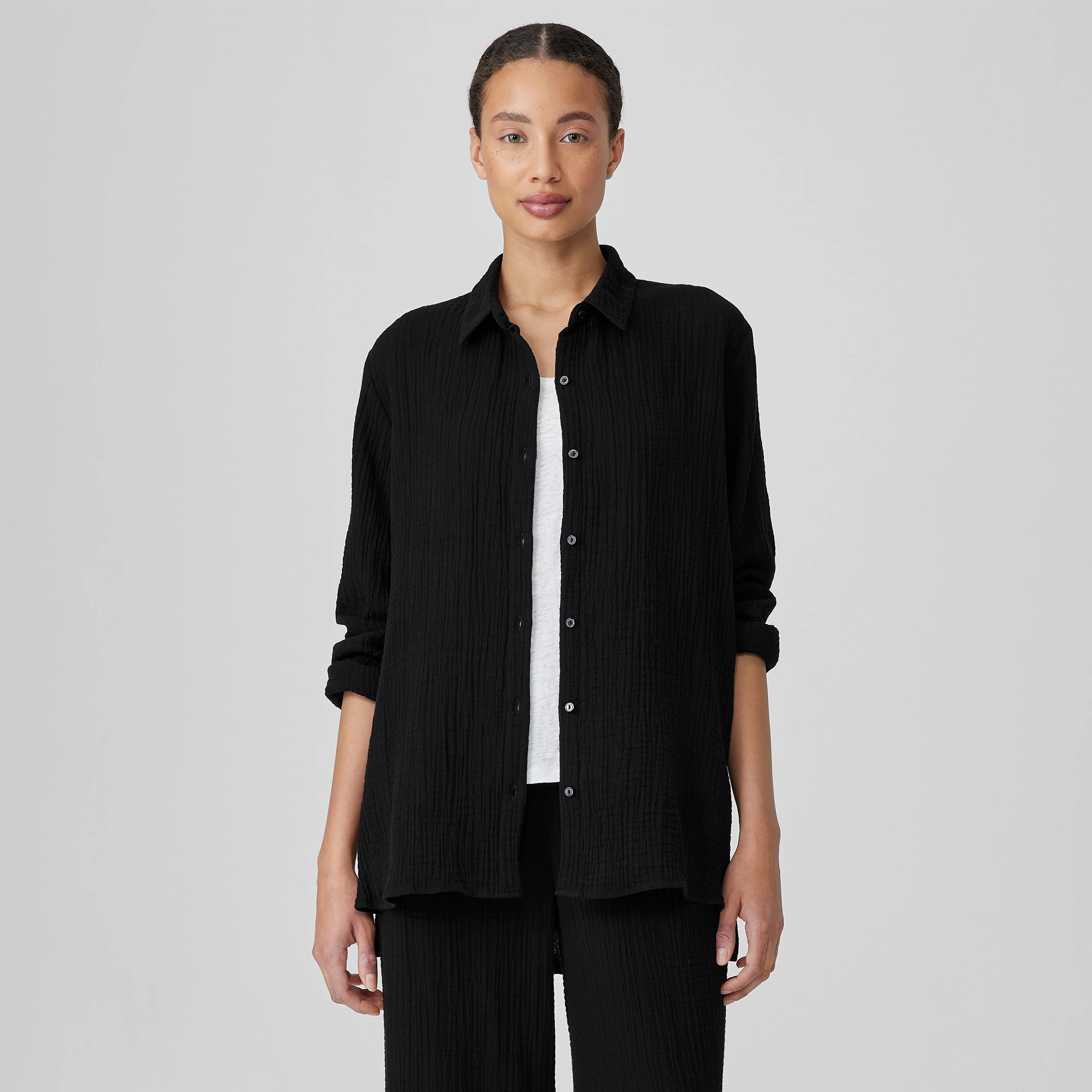 Organic Cotton Lofty Gauze Classic Collar Shirt | EILEEN FISHER