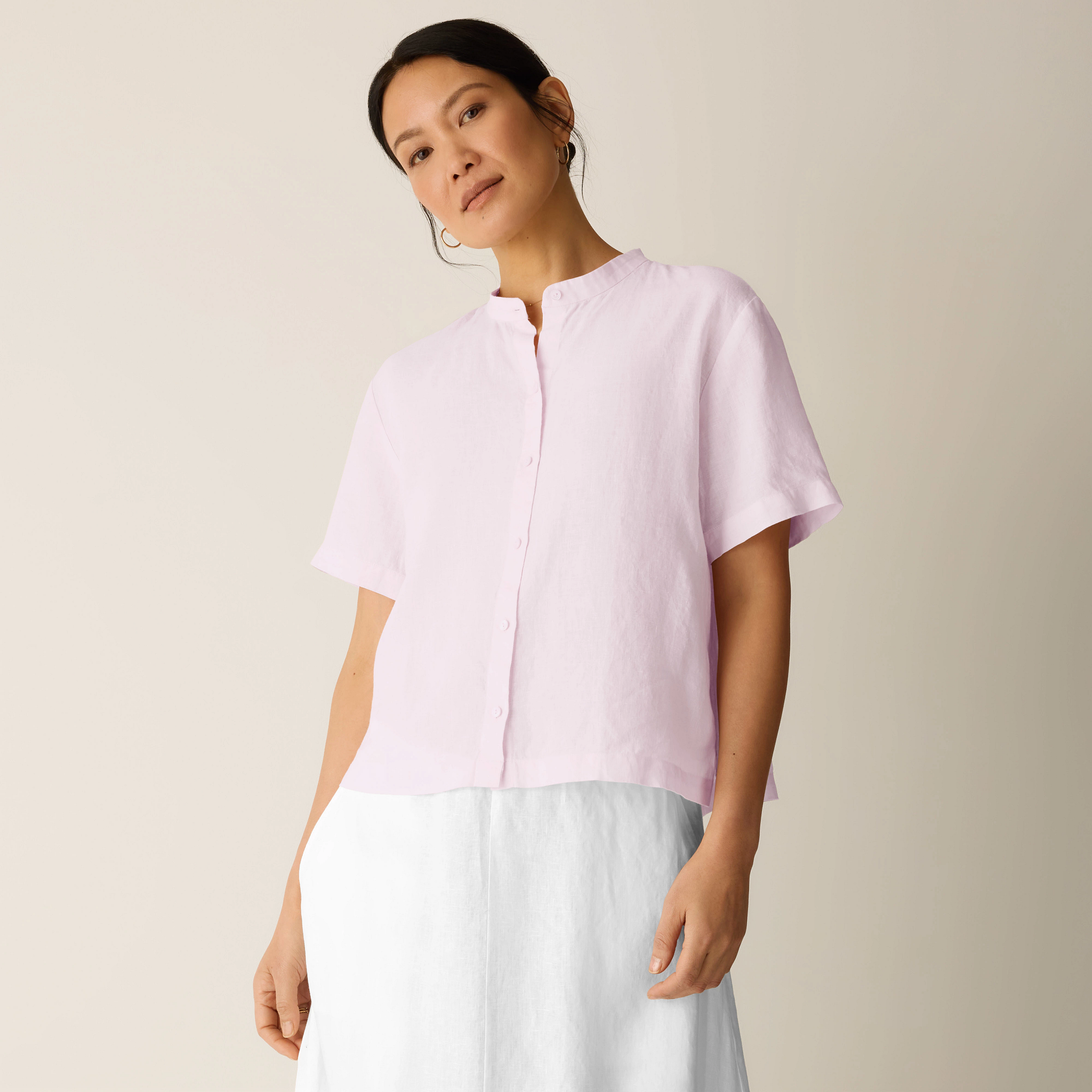 Organic Handkerchief Linen Band Collar Shirt from EILEEN FISHER - $158