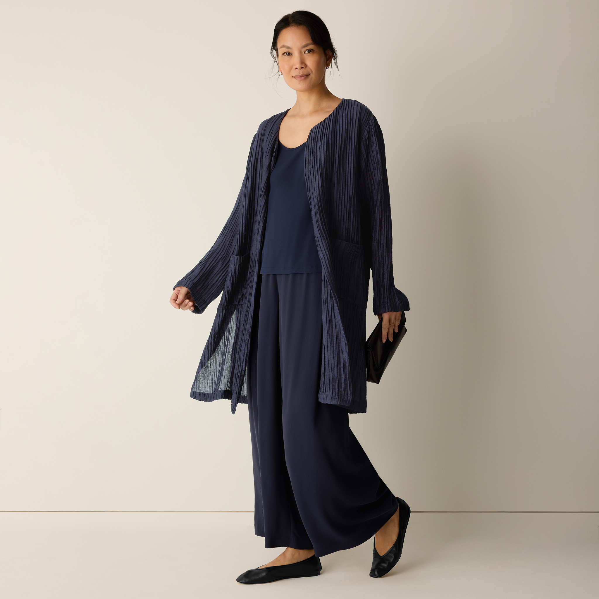 Crinkle Shimmer Round Neck Jacket from EILEEN FISHER - $328