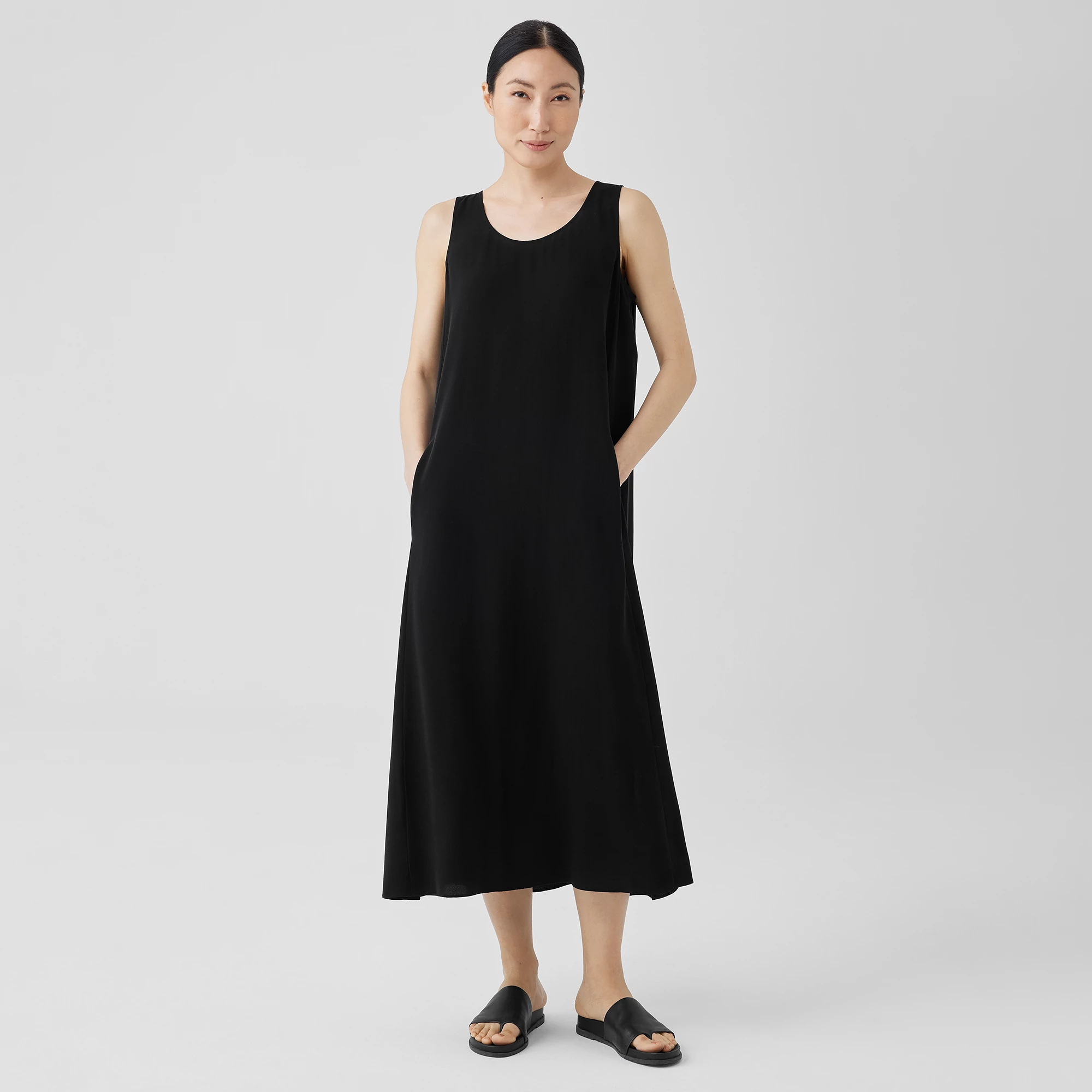 Silk Crepe Scoop Neck Dress EILEEN FISHER